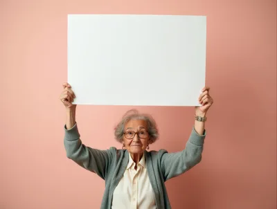 Elderly Woman Holding Blank White Sign