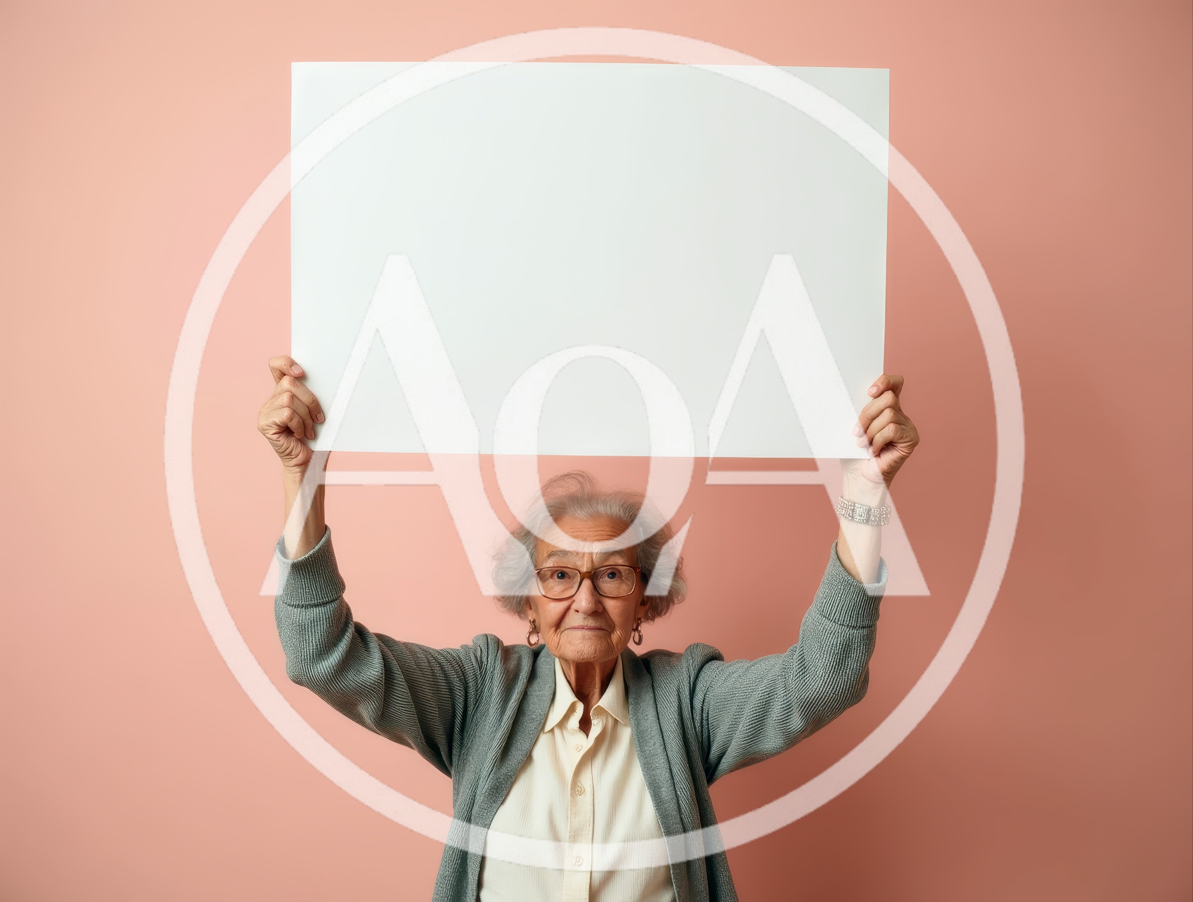 Elderly Woman Holding Blank White Sign