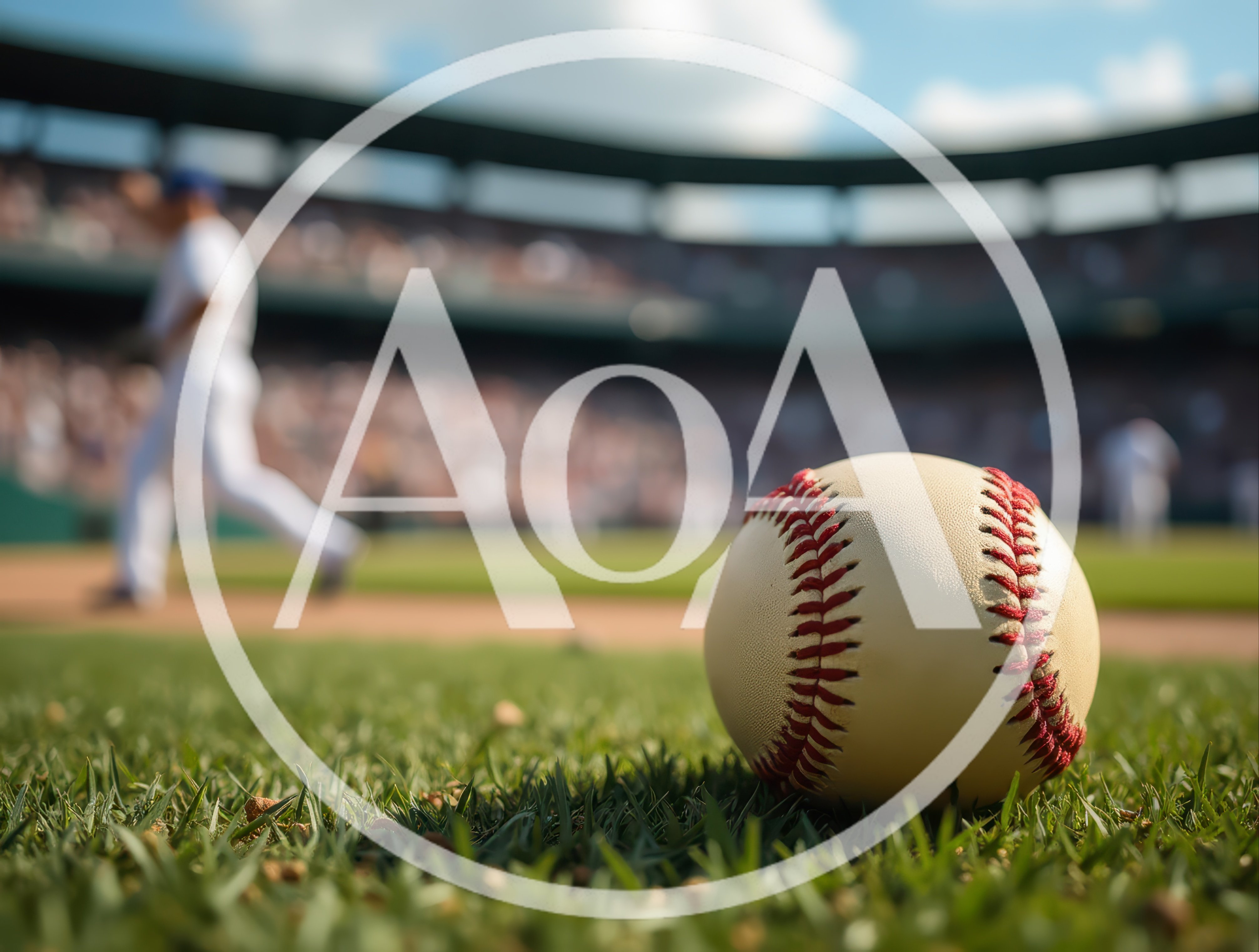 Baseball Resting On The Grass At A Stadium