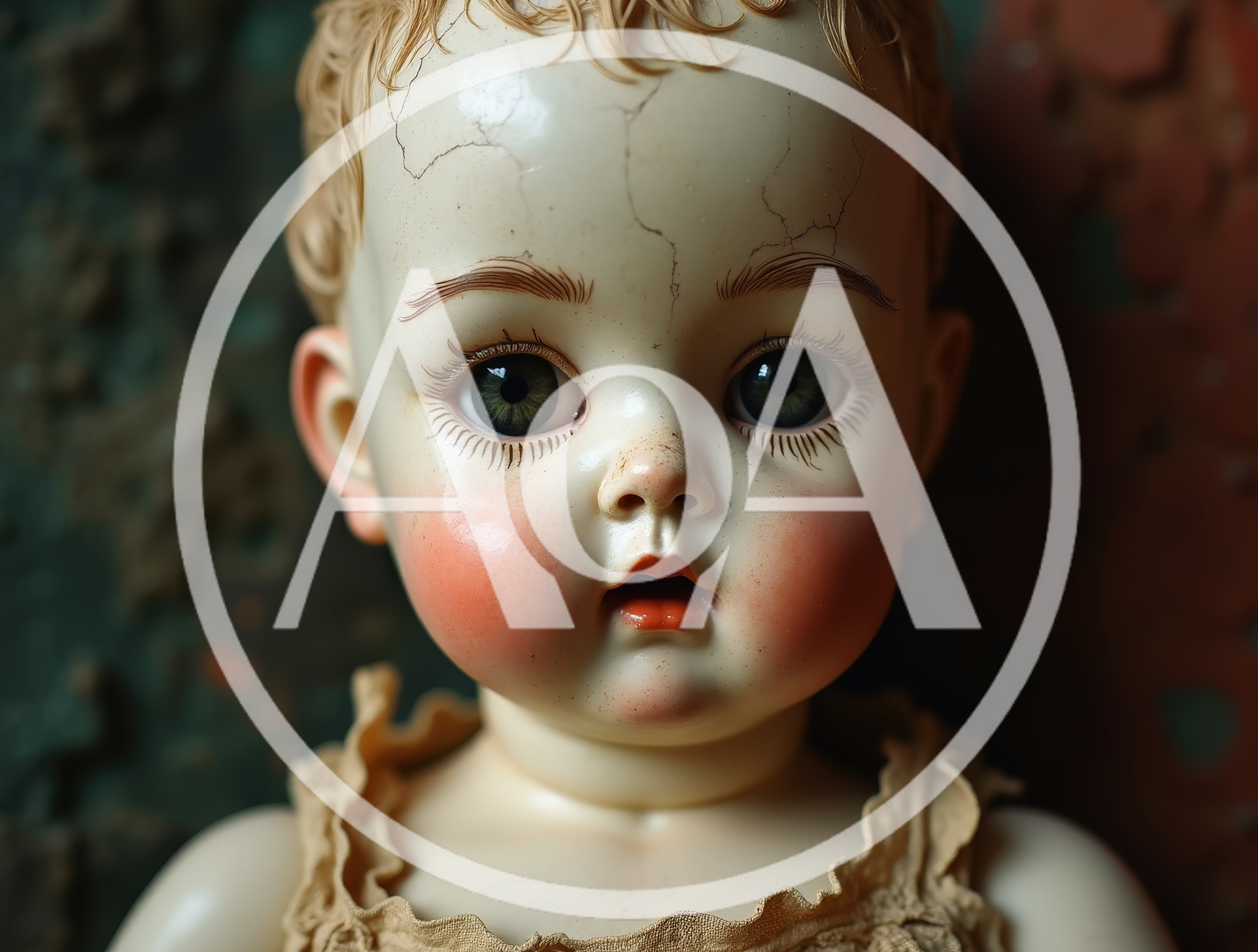 Close Up Portrait Of A Vintage Cracked Doll