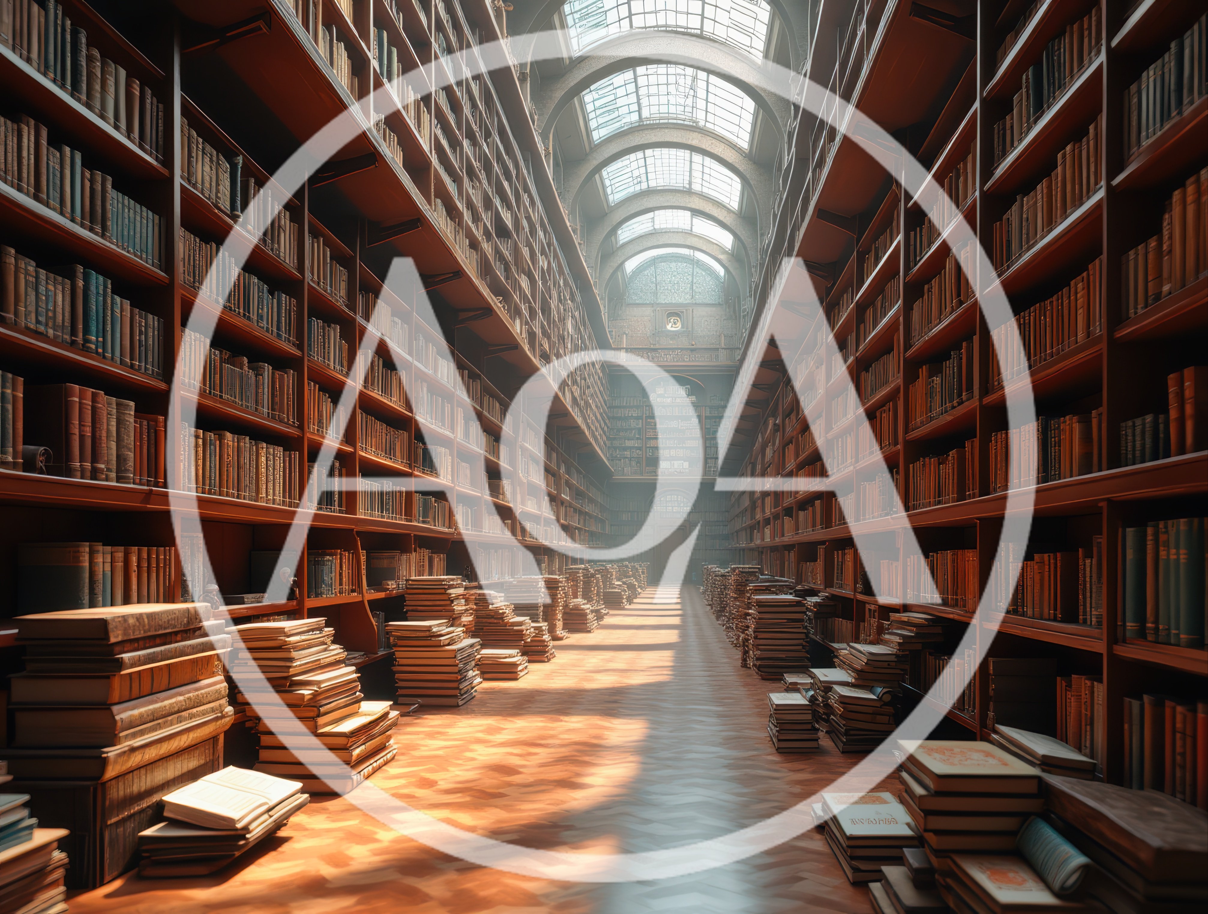 Grand Library Interior With Stacks Of Antique Books