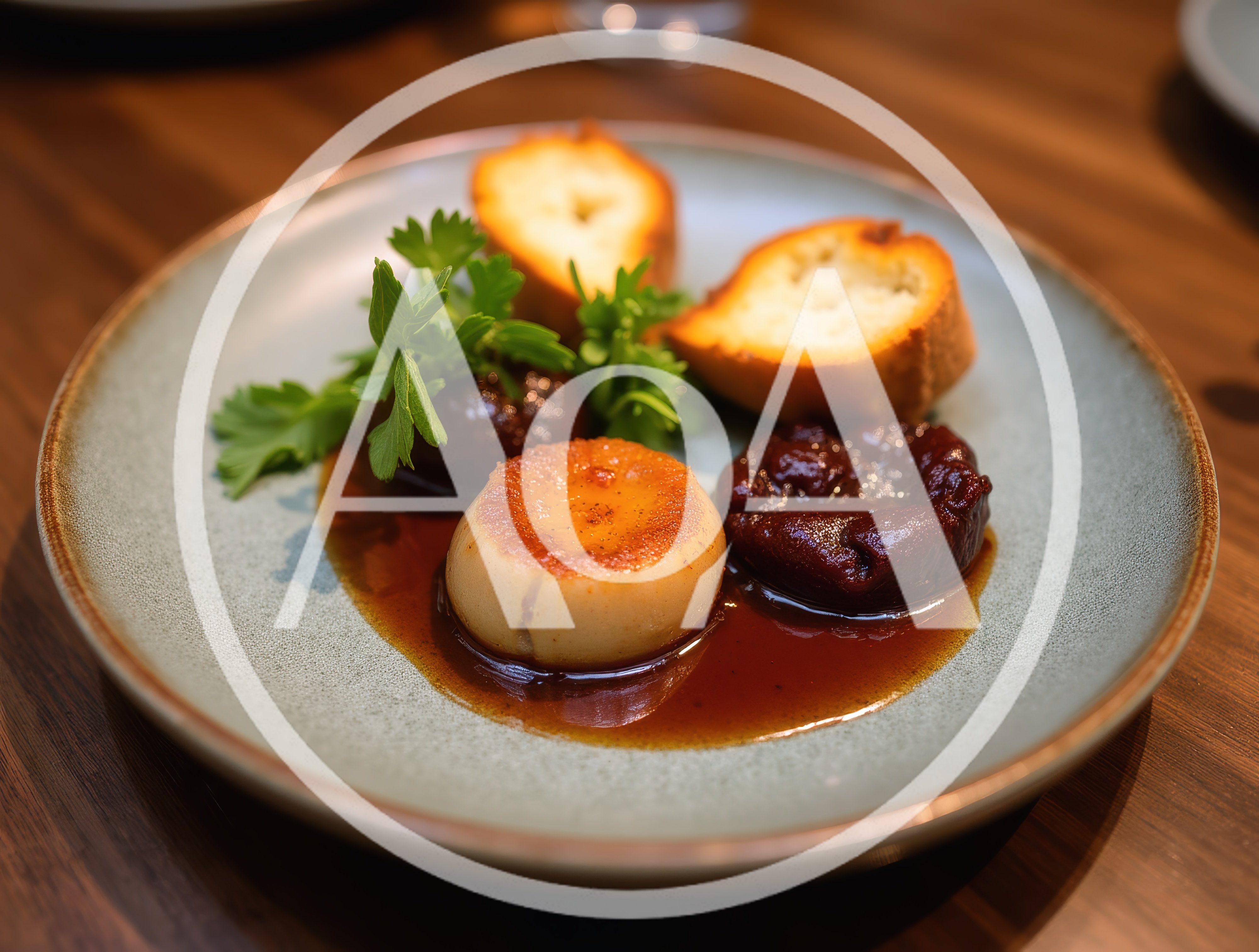 Gourmet Scallop Appetizer With Glazed Fruit And Bread