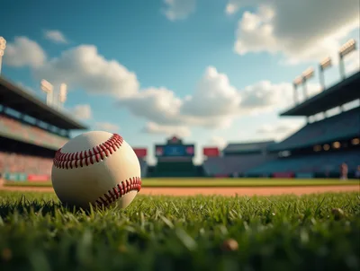 Baseball Resting On The Grass Of A Stadium Field