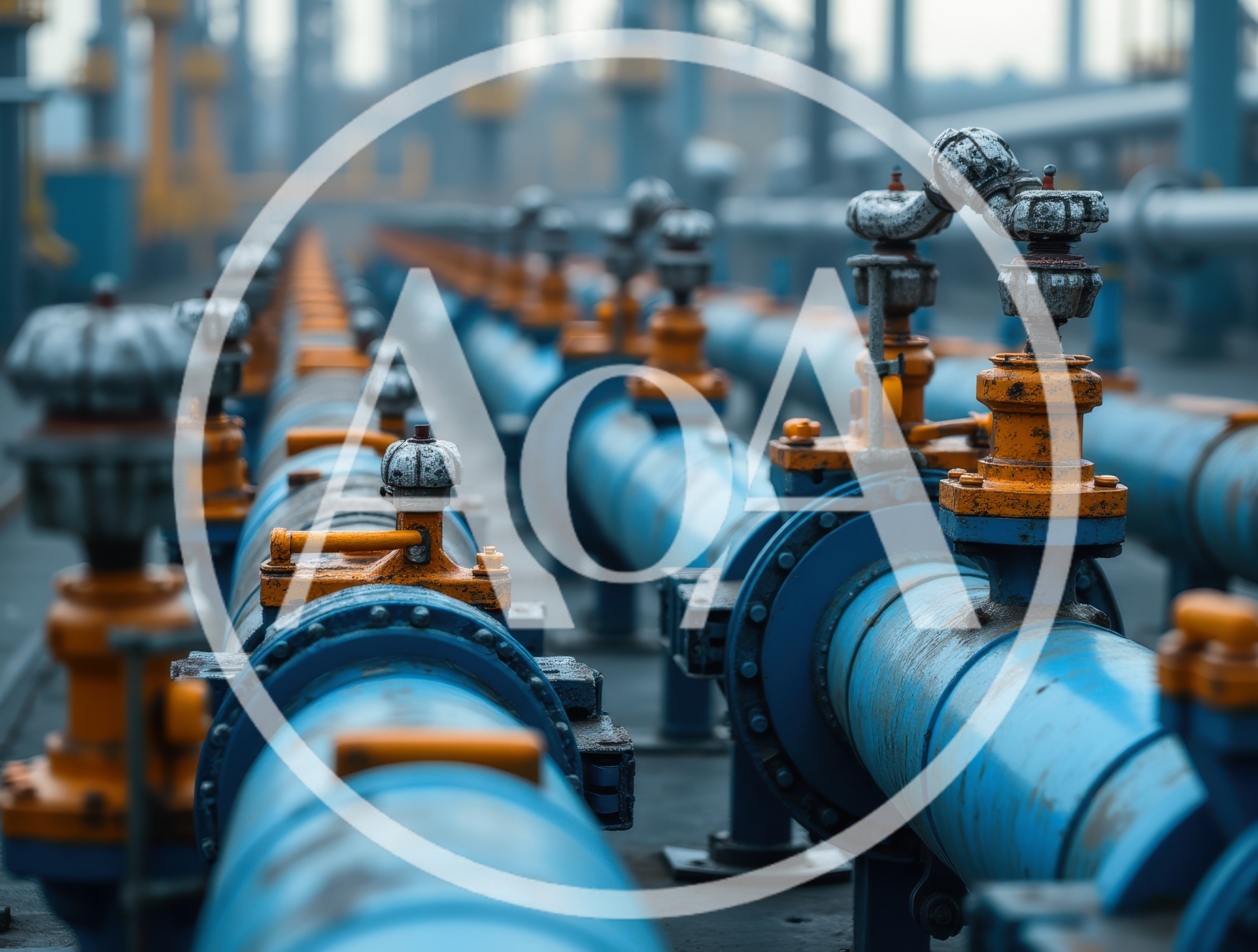 Industrial Pipeline Network With Blue Pipes And Valves