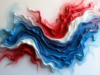 Abstract Fluid Paint Swirls In Red White And Blue