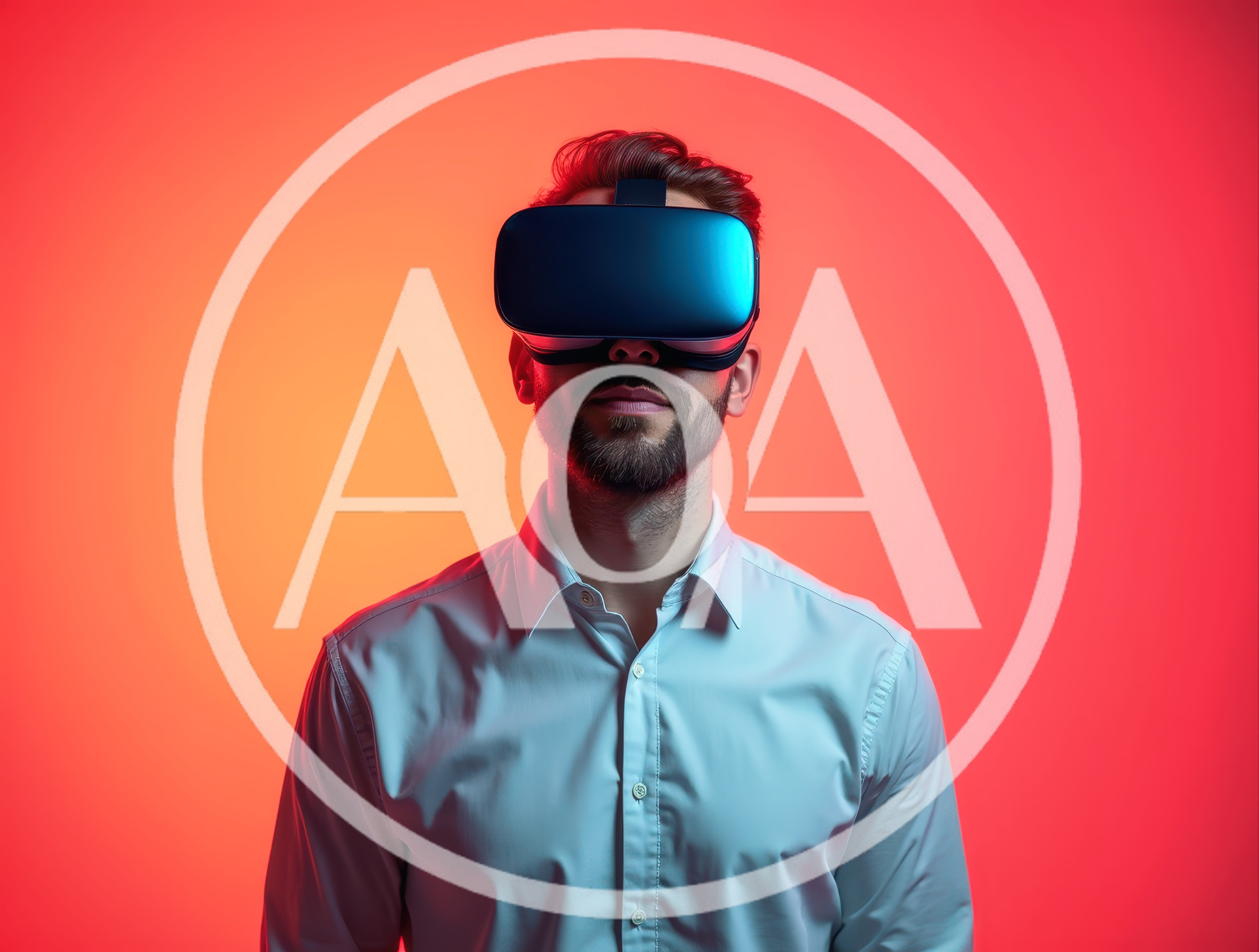 Man Wearing Virtual Reality Headset Against Gradient Background