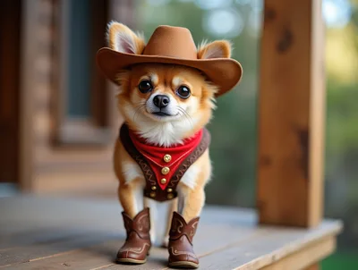 Chihuahua Puppy Wearing Cowboy Hat And Boots