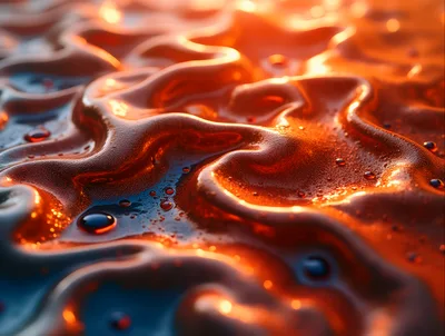 Abstract Liquid Metal Surface With Glowing Orange Reflections