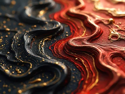Abstract Fluid Art With Red And Black Waves