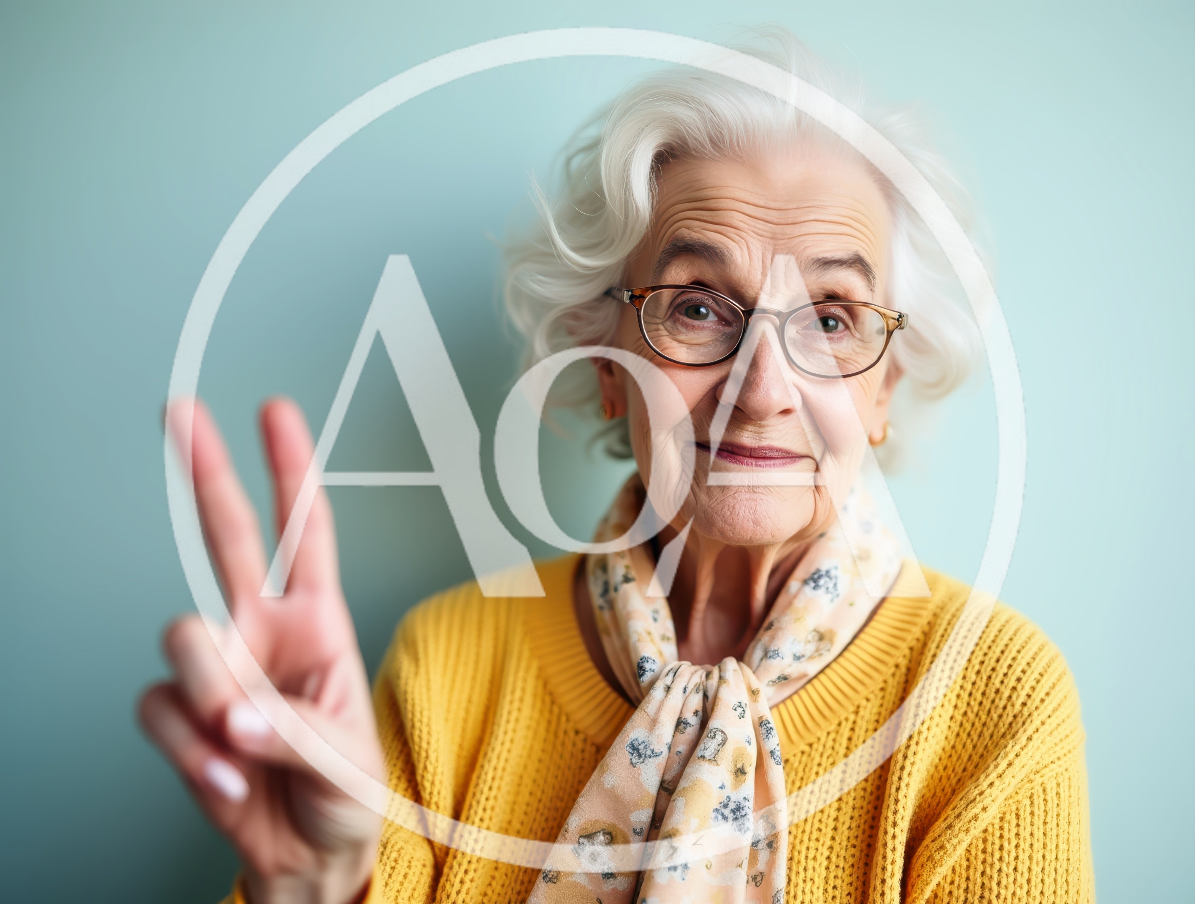 Elderly Woman Making Peace Sign Gesture