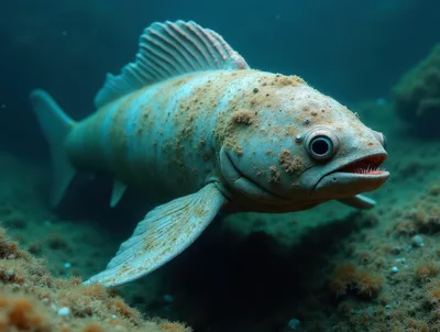 Deep Sea Fish Swimming Over Rocky Seabed