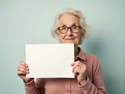 Elderly Woman Holding A Blank White Sign