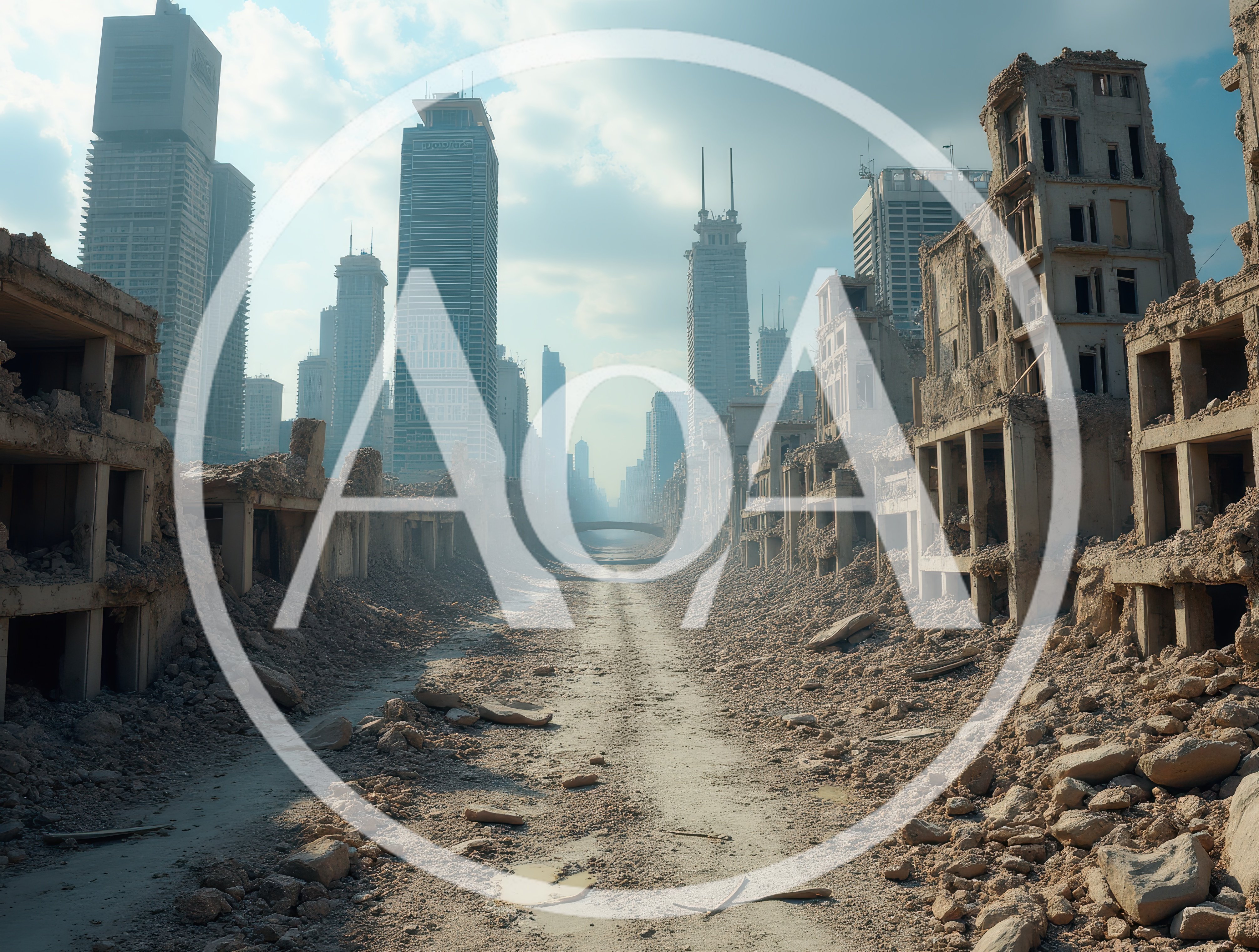 Post-Apocalyptic City Street With Ruined Buildings