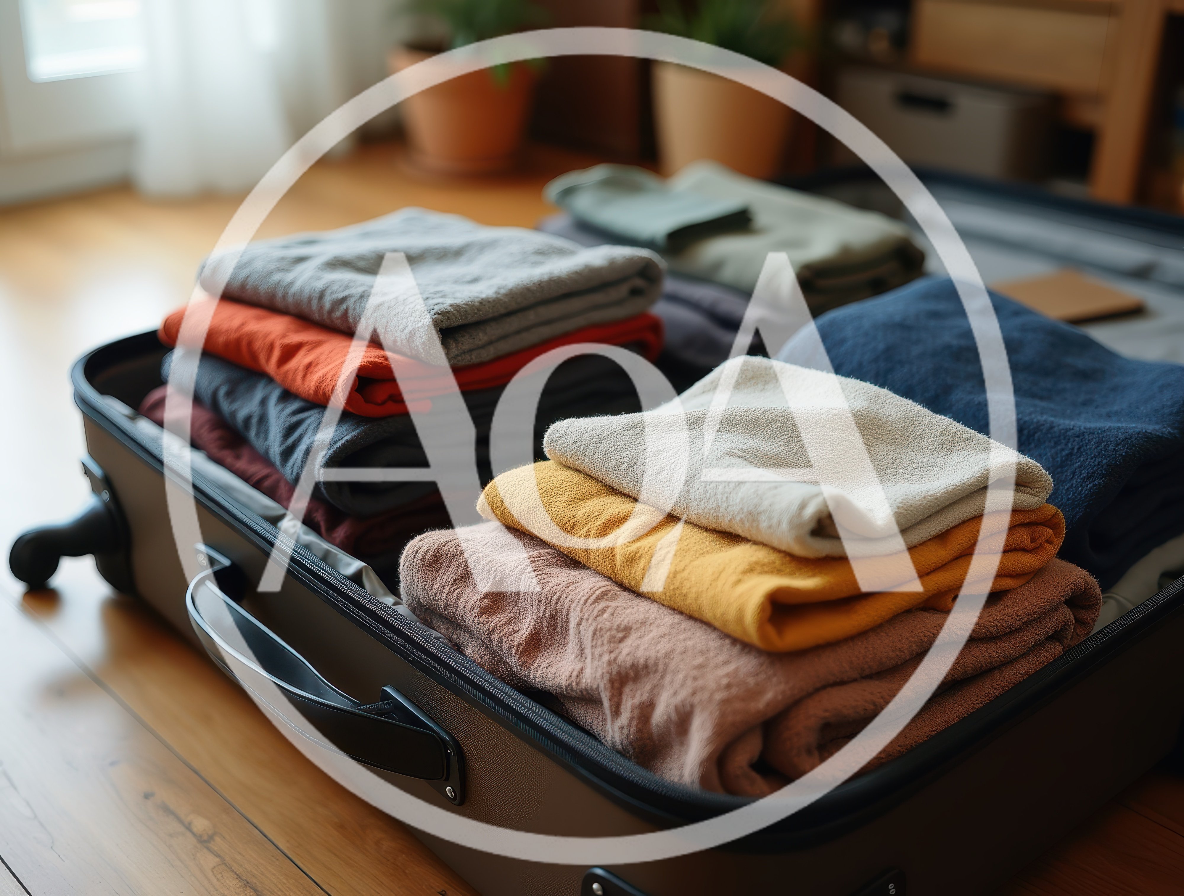 Open Suitcase Packed With Folded Clothing