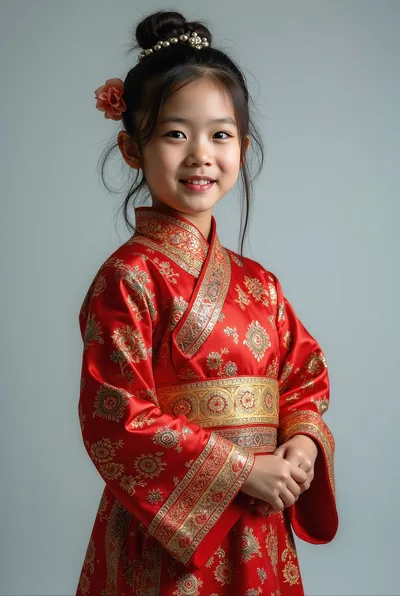 Young Girl Wearing Traditional Red Chinese Hanfu Dress