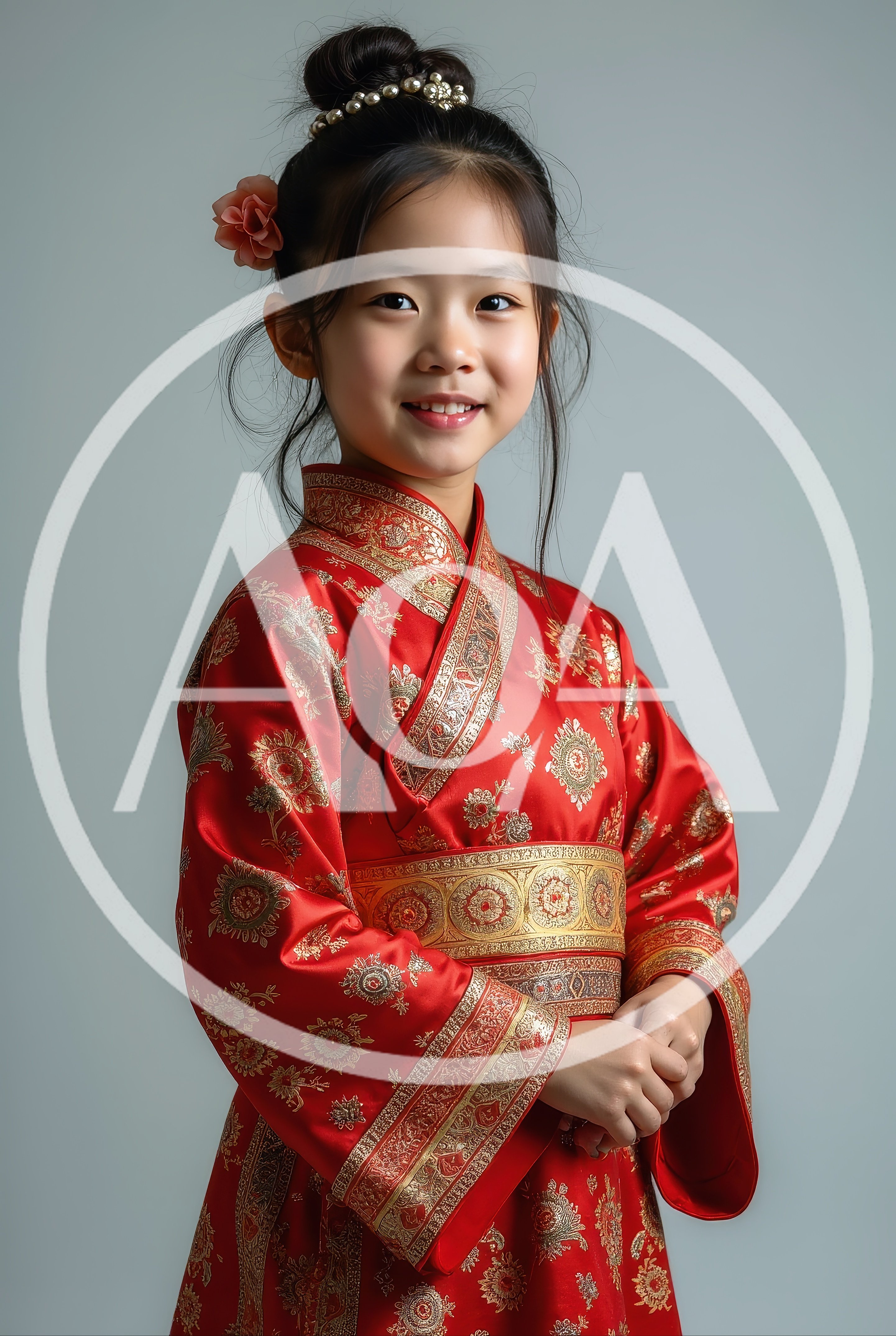 Young Girl Wearing Traditional Red Chinese Hanfu Dress