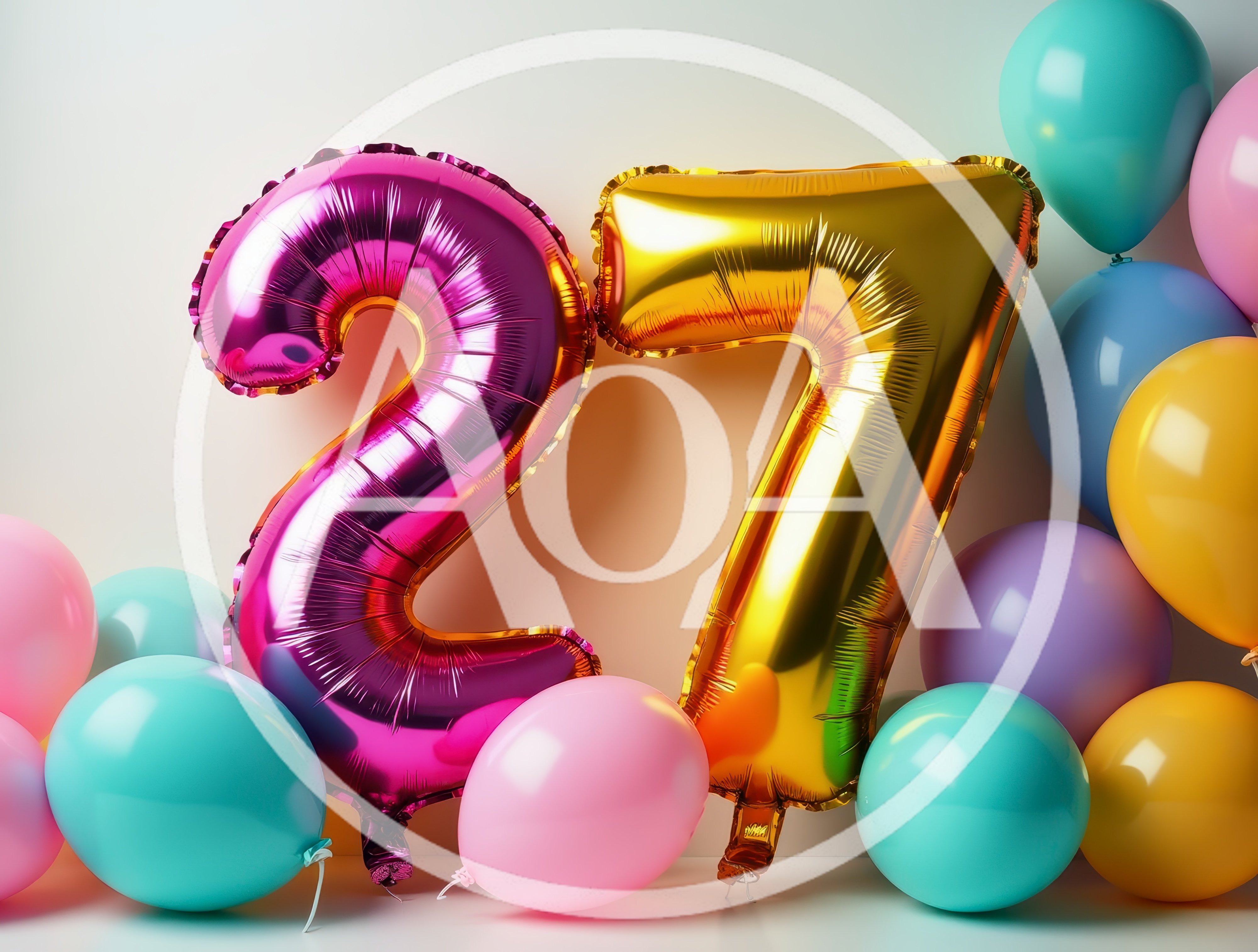 Pink And Gold Number 27 Balloons For Birthday Celebration