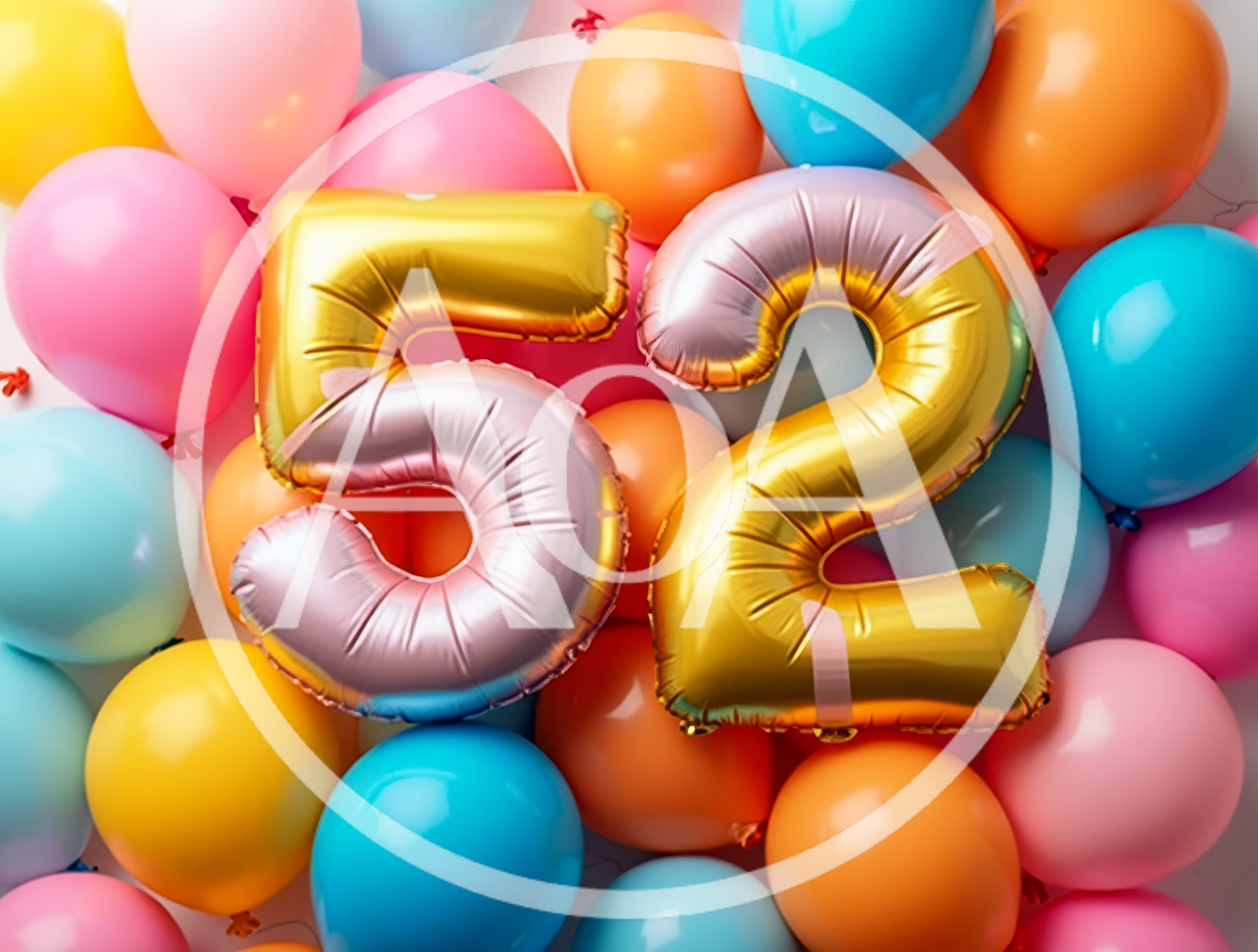 Gold and Pink Number 52 Balloons for Birthday Celebration