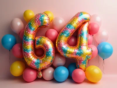 Rainbow Foil Number Sixty Four Balloons