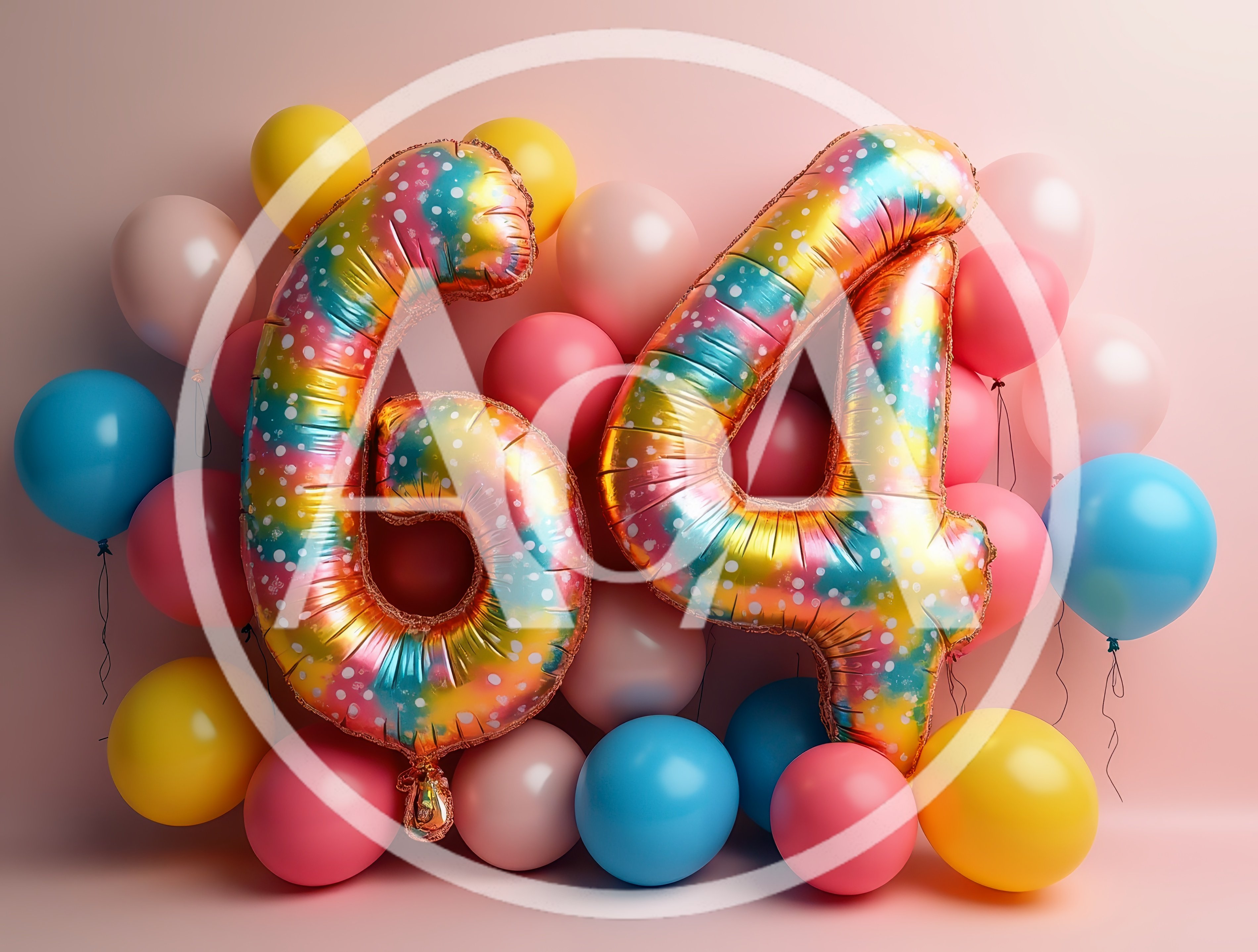Rainbow Foil Number Sixty Four Balloons
