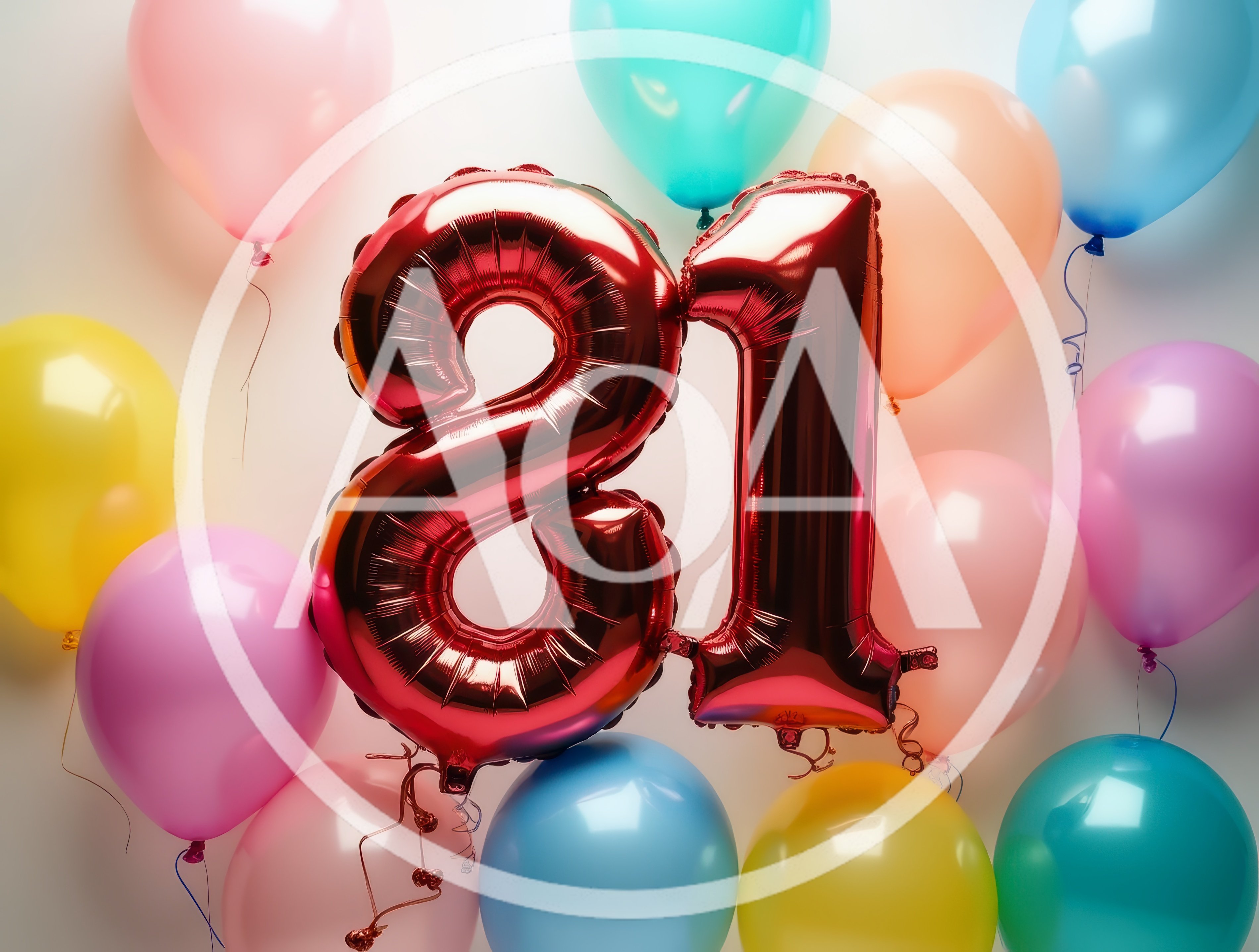 Red Foil Number 81 Balloons With Colorful Party Balloons