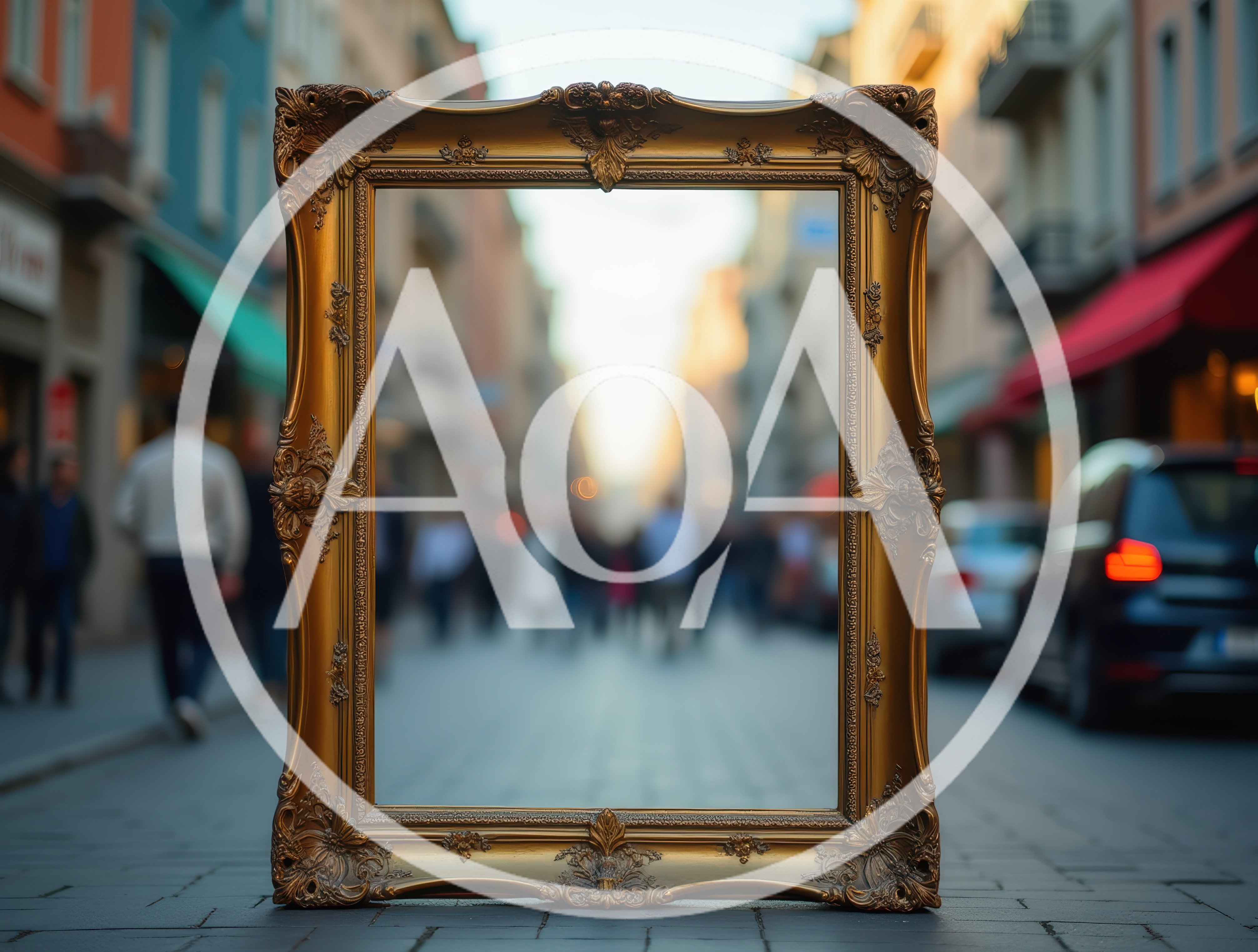 Ornate Gold Picture Frame Standing On City Street
