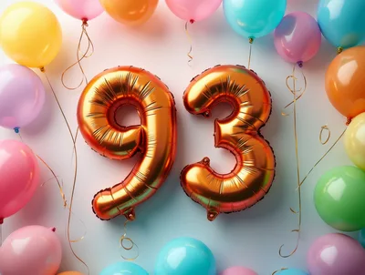 Gold Foil Number 93 Balloons With Colorful Party Decor
