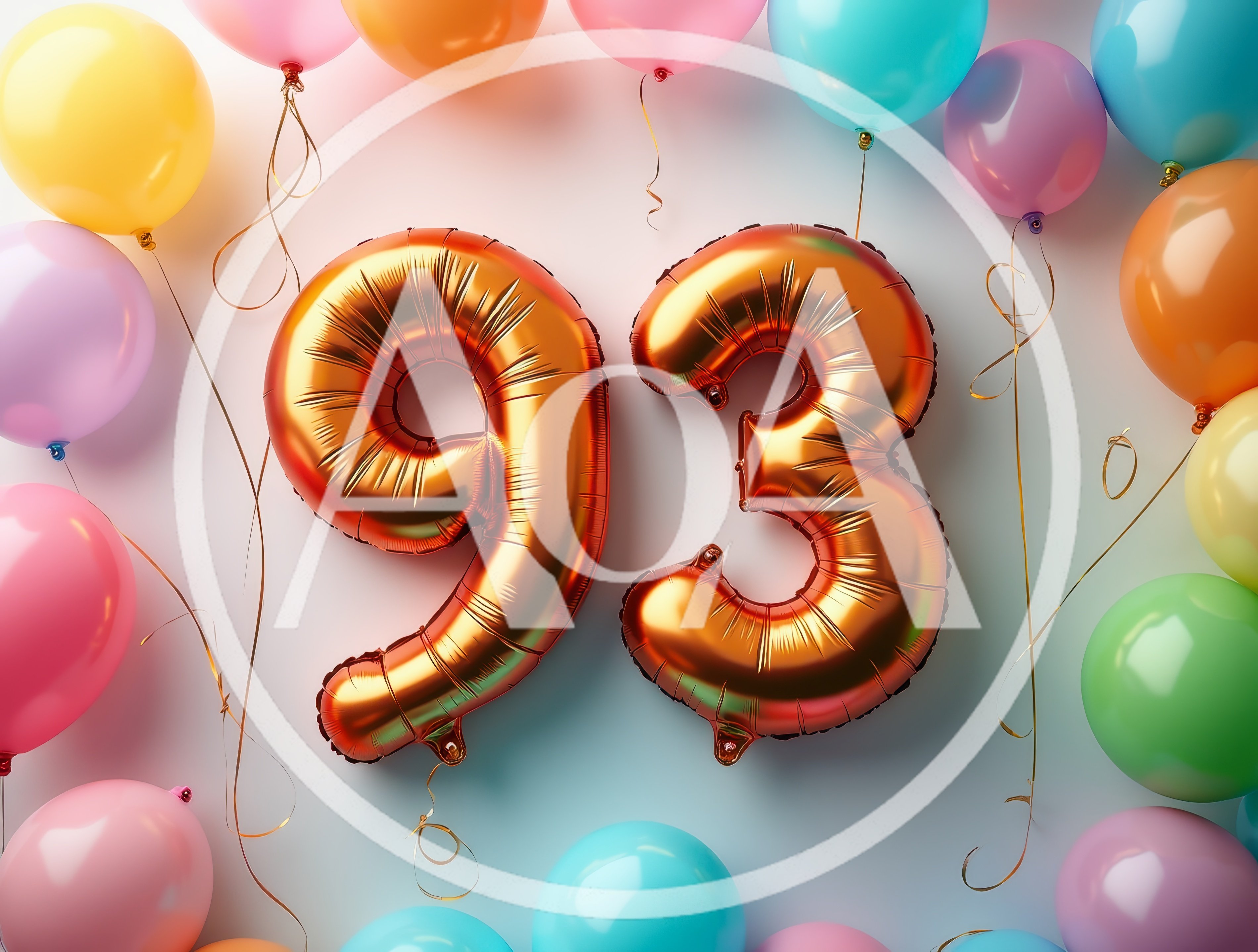 Gold Foil Number 93 Balloons With Colorful Party Decor