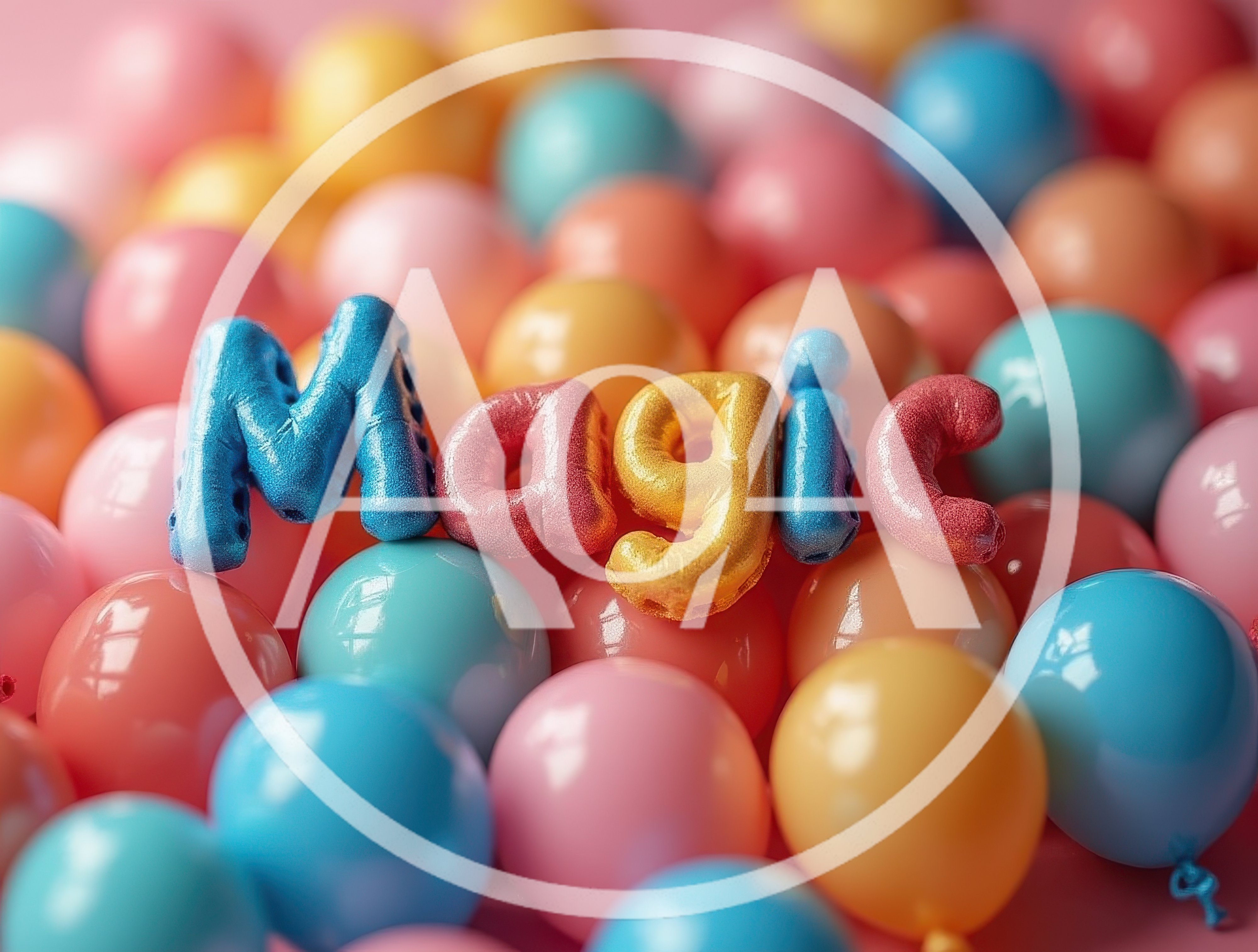 Magic Word Balloon Text Surrounded By Colorful Balloons