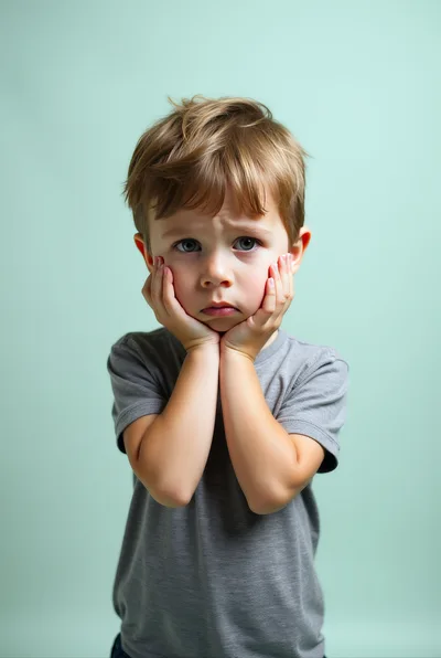 Sad Young Boy Holding His Face