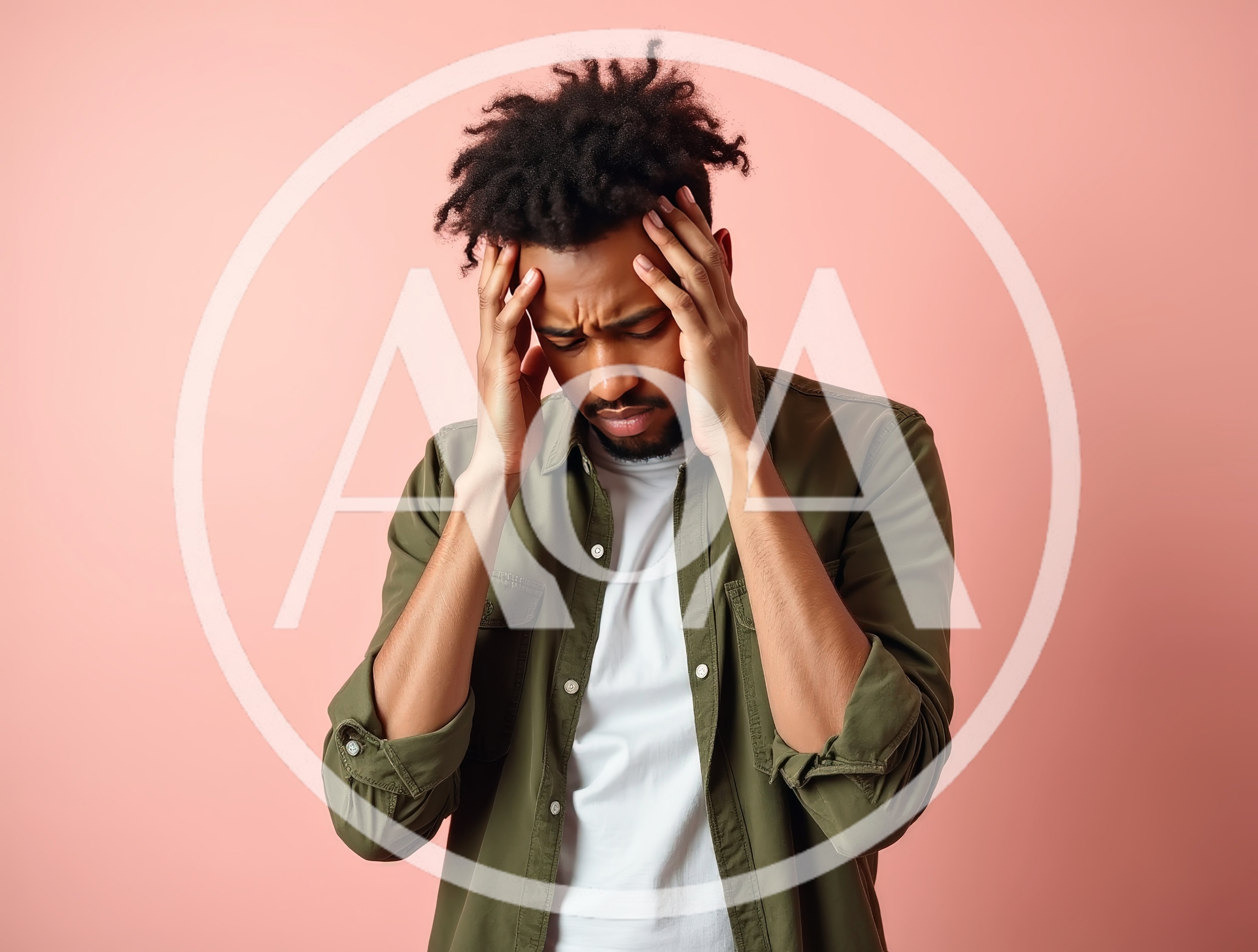 Stressed Young Man Holding Head In Hands