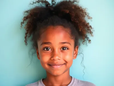 Portrait Of A Smiling Young Girl With Curly Hair