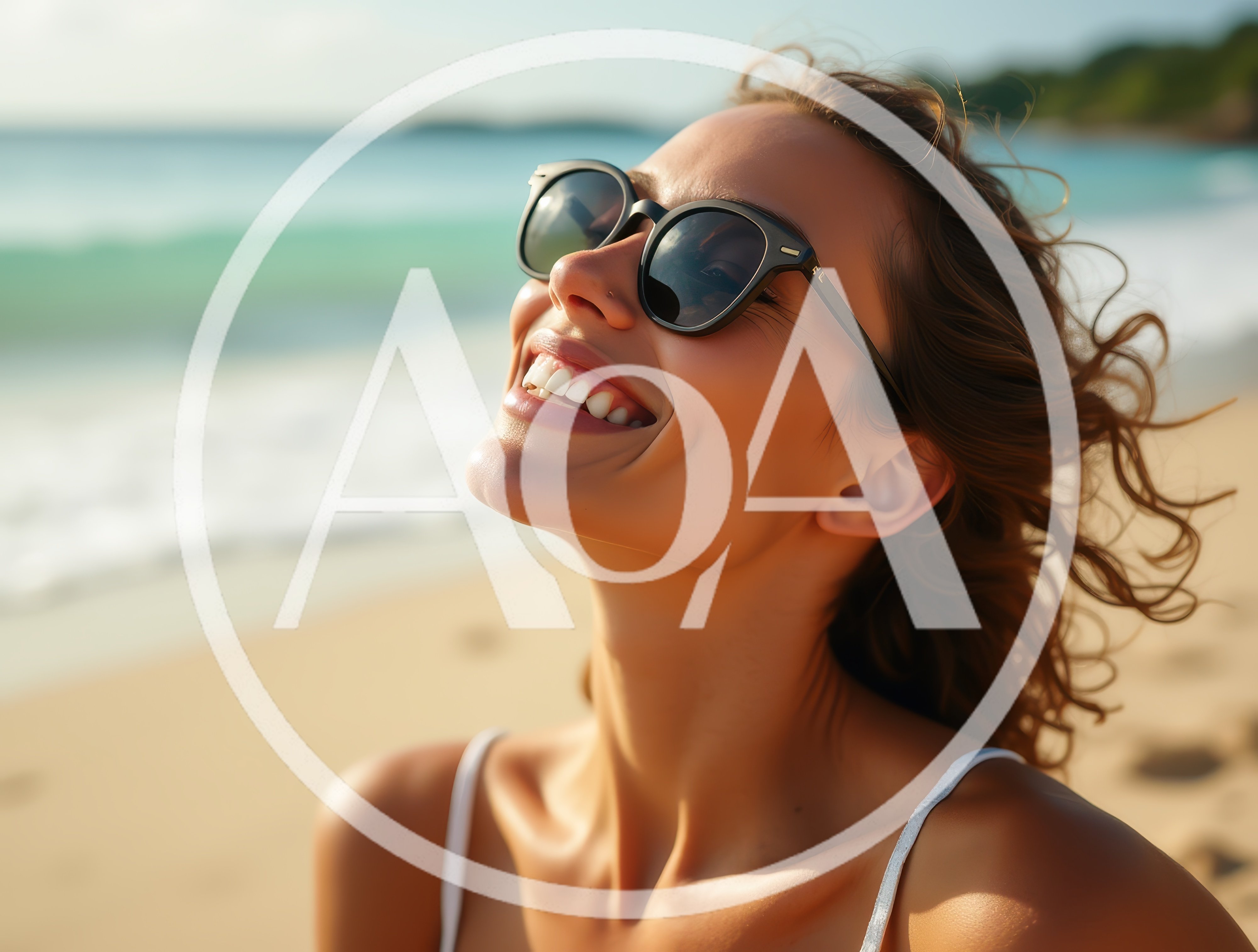 Smiling Woman Wearing Sunglasses Enjoying Sunny Beach Day