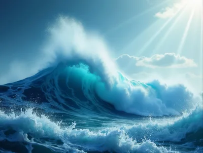 Powerful Ocean Wave Crashing Under Bright Sunlight