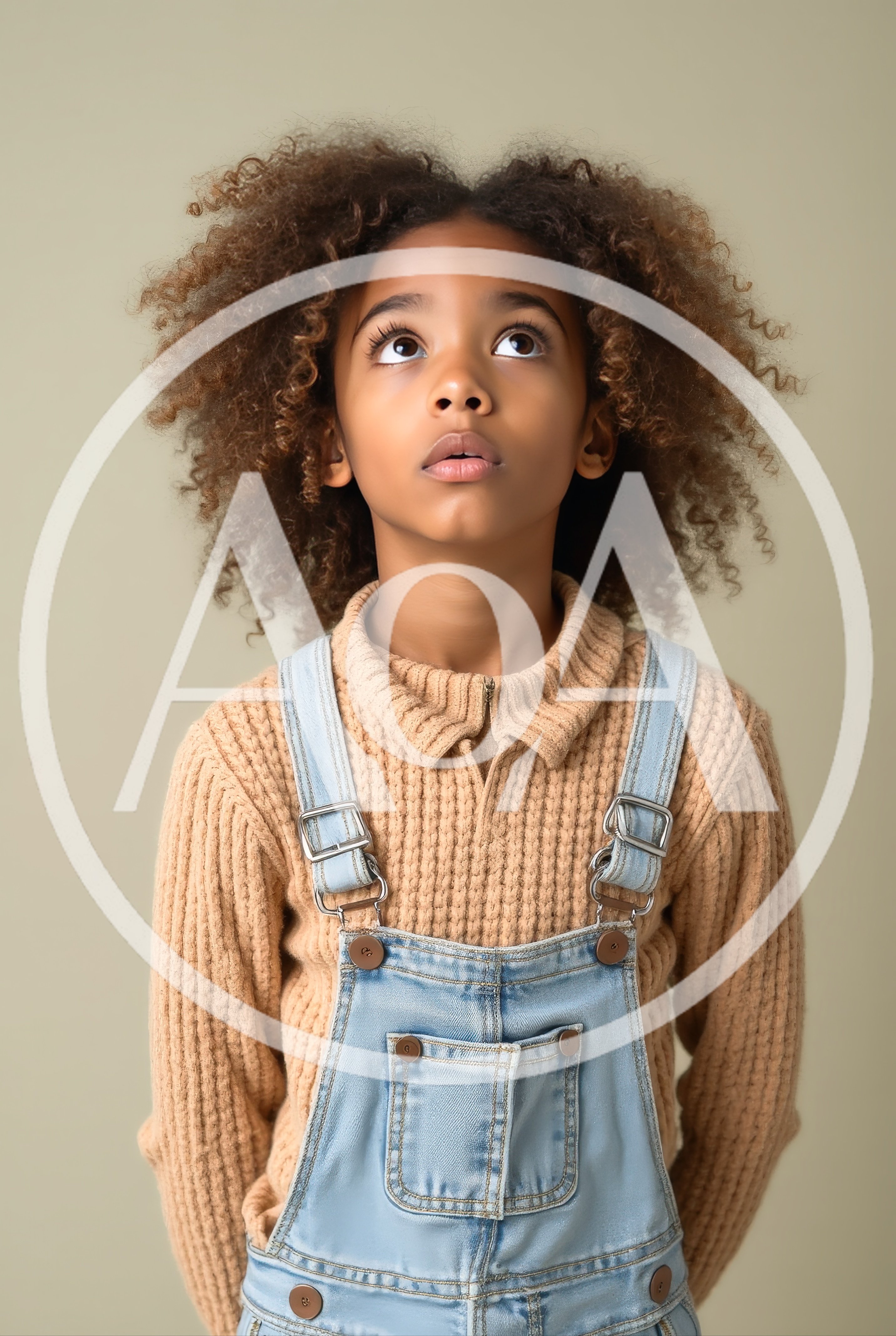 Young Girl With Curly Hair Looking Upwards