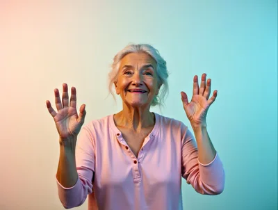 Happy Senior Woman Waving Hands