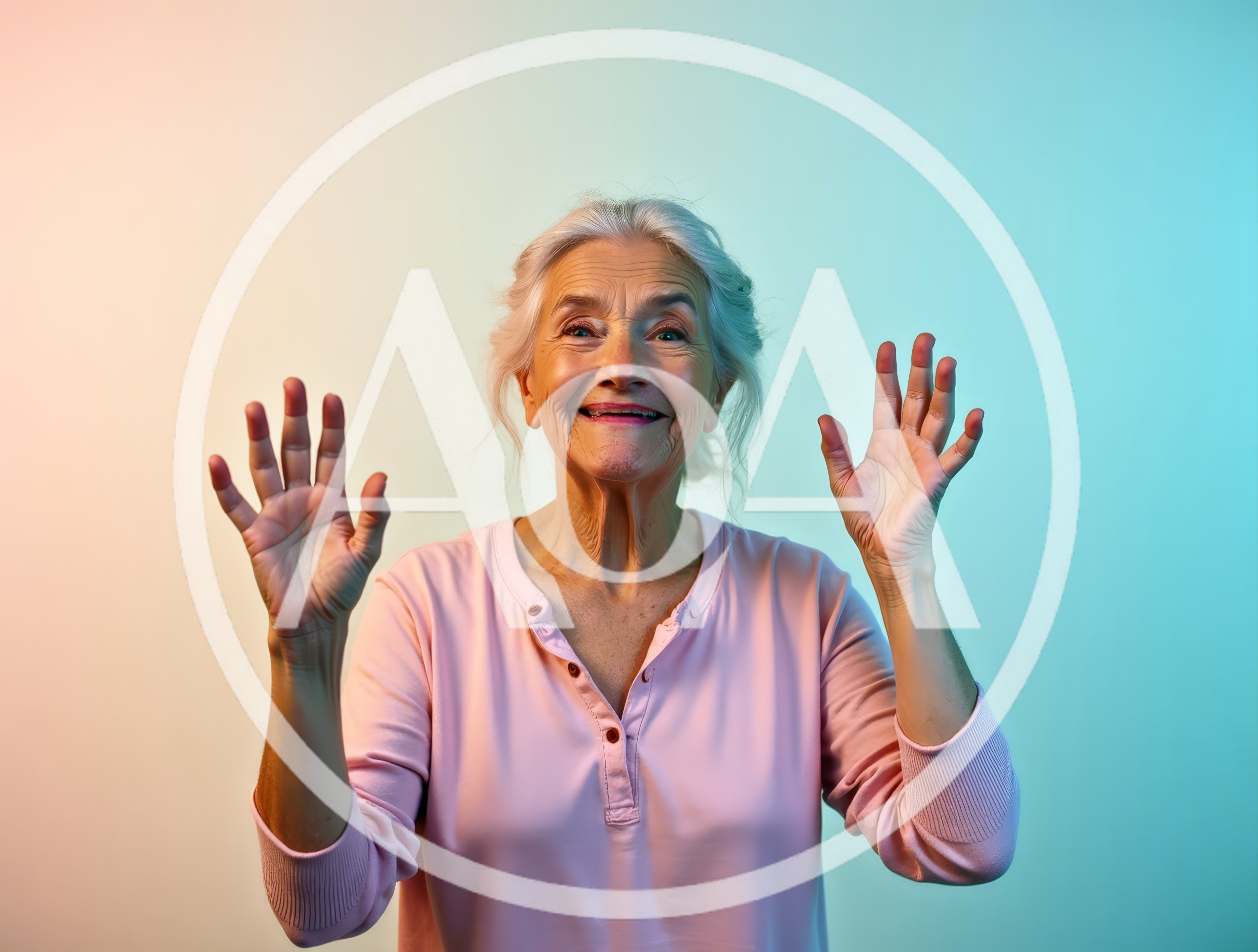 Happy Senior Woman Waving Hands
