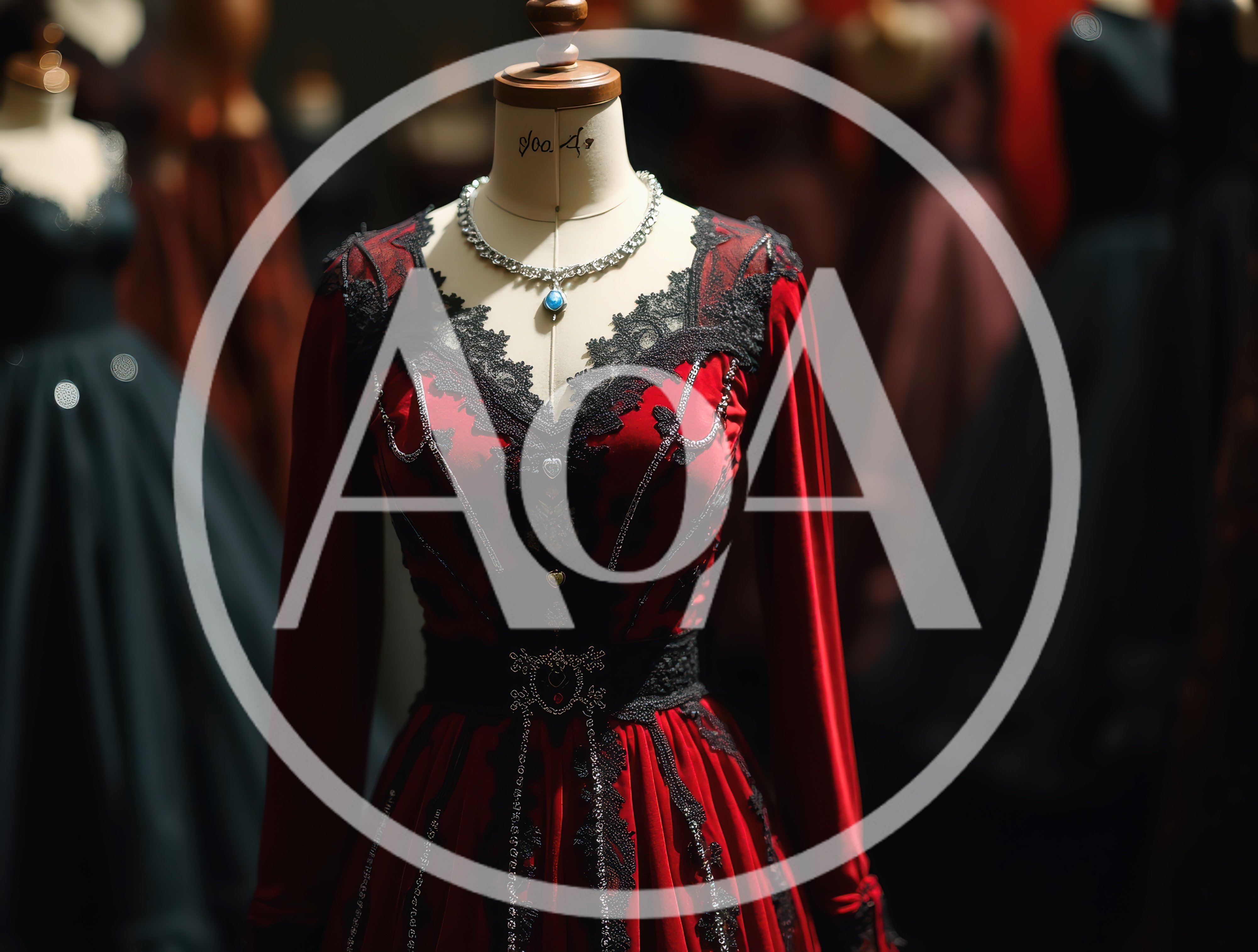 Gothic Red Velvet Dress On A Tailor Mannequin