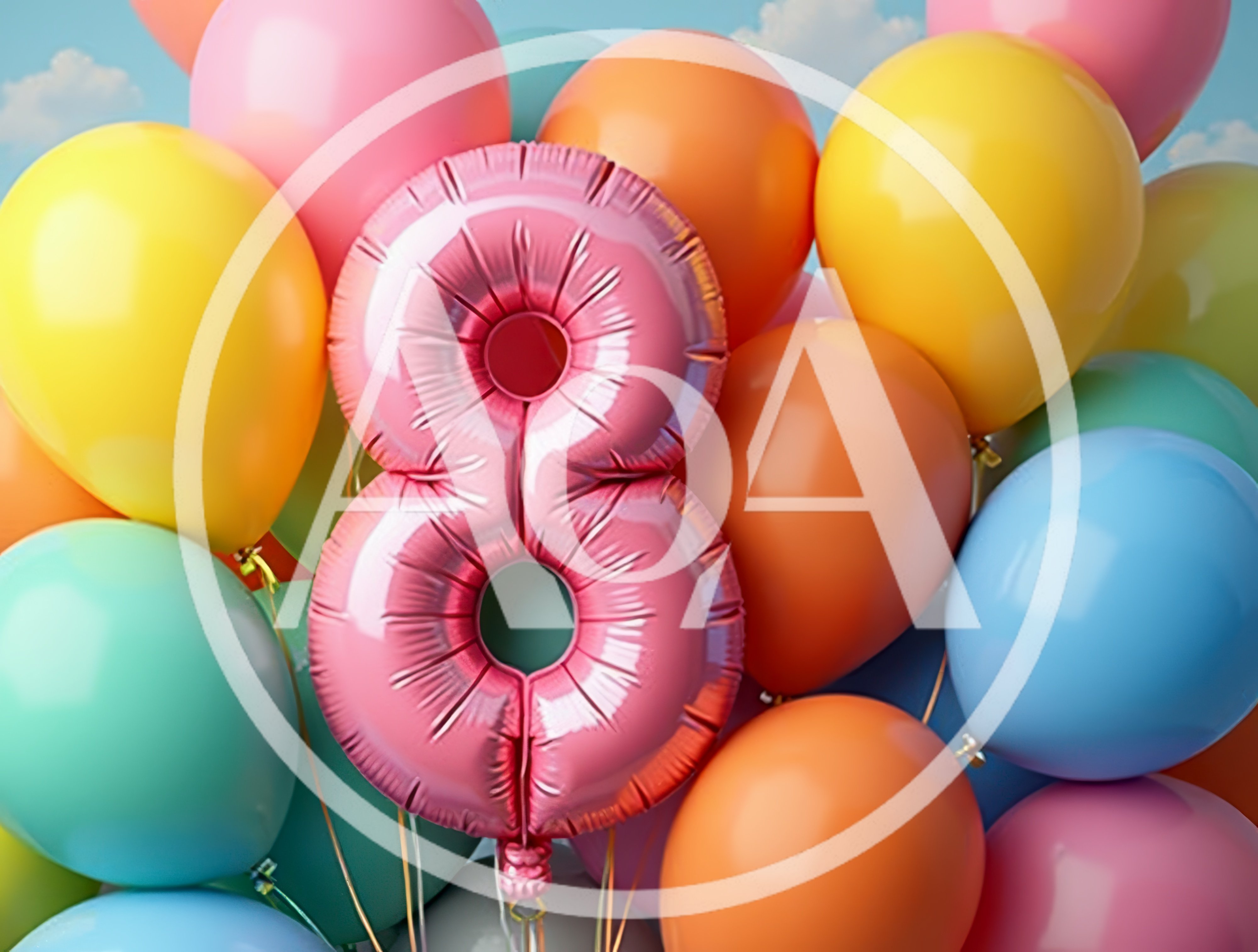 Pink Number Eight Balloon Surrounded By Colorful Balloons