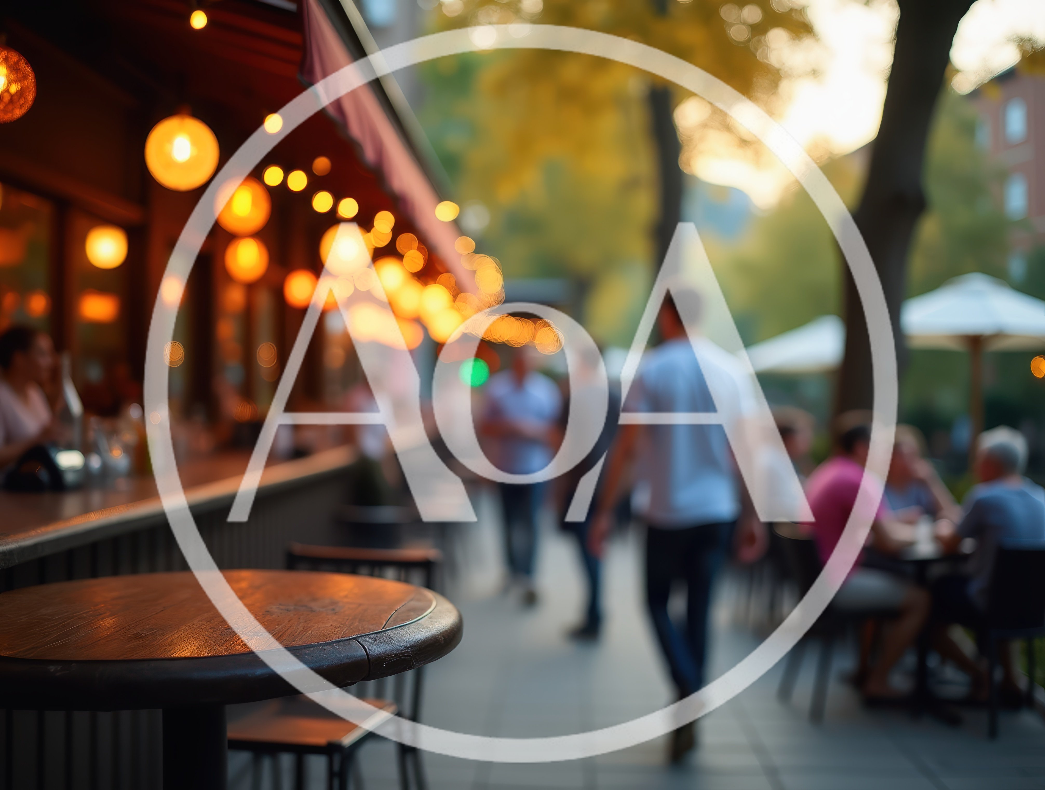 Outdoor Restaurant Patio With Blurred People Walking