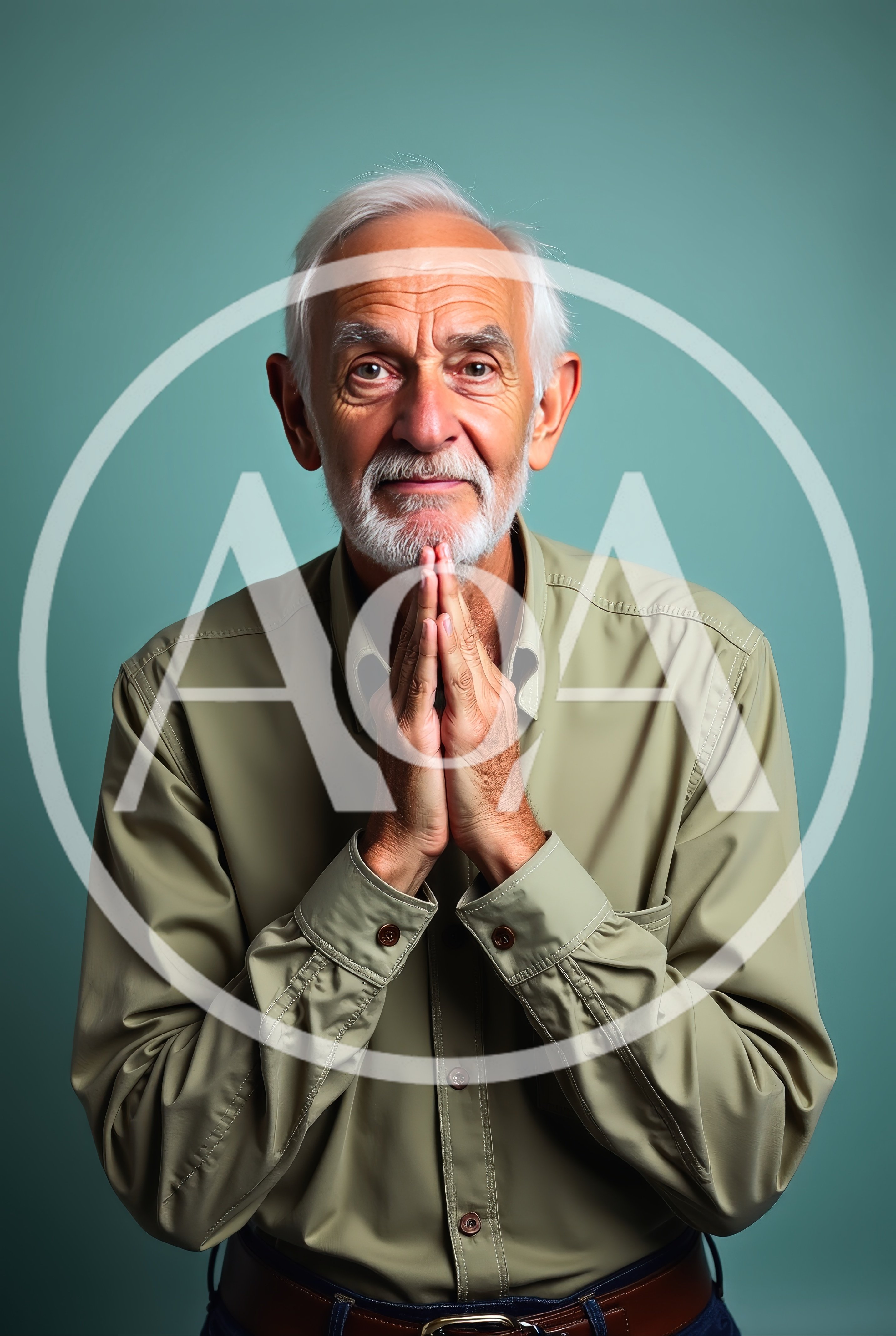 Senior Man With Hands Clasped In Prayer