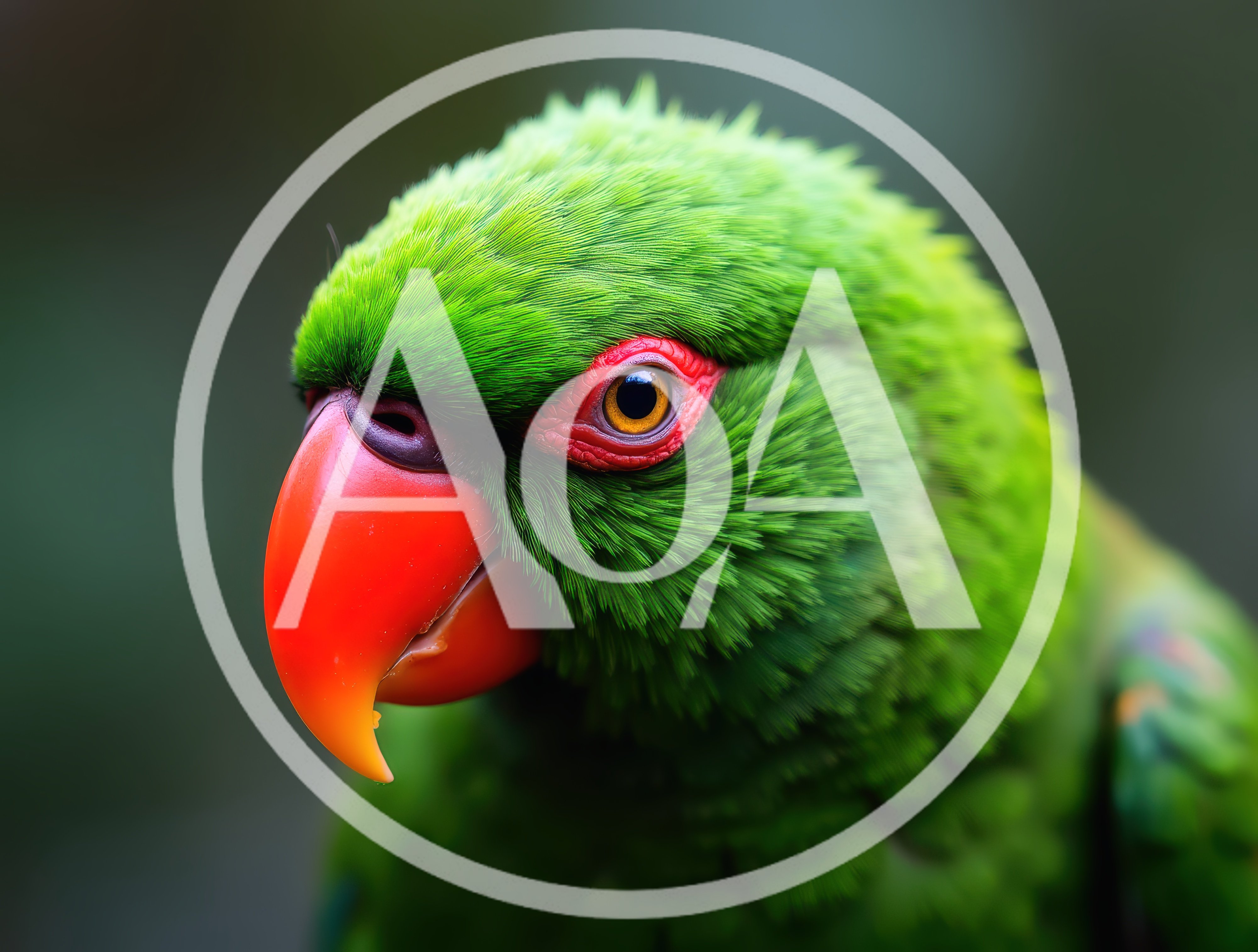 Close Up Portrait Of A Vibrant Green Parrot