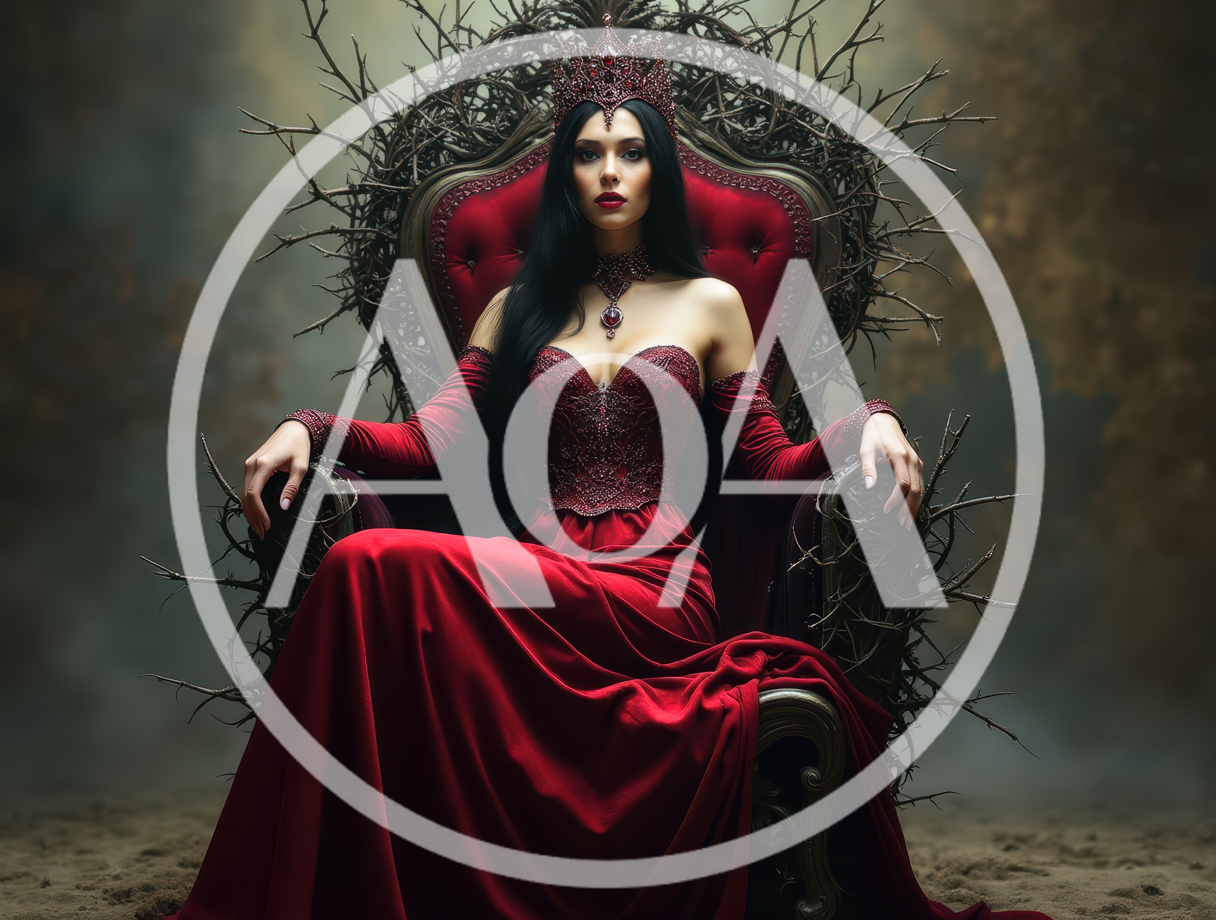 Gothic Queen Sitting On A Thorny Throne