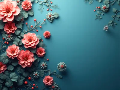 Floral Arrangement With Pink Dahlias On Teal Background