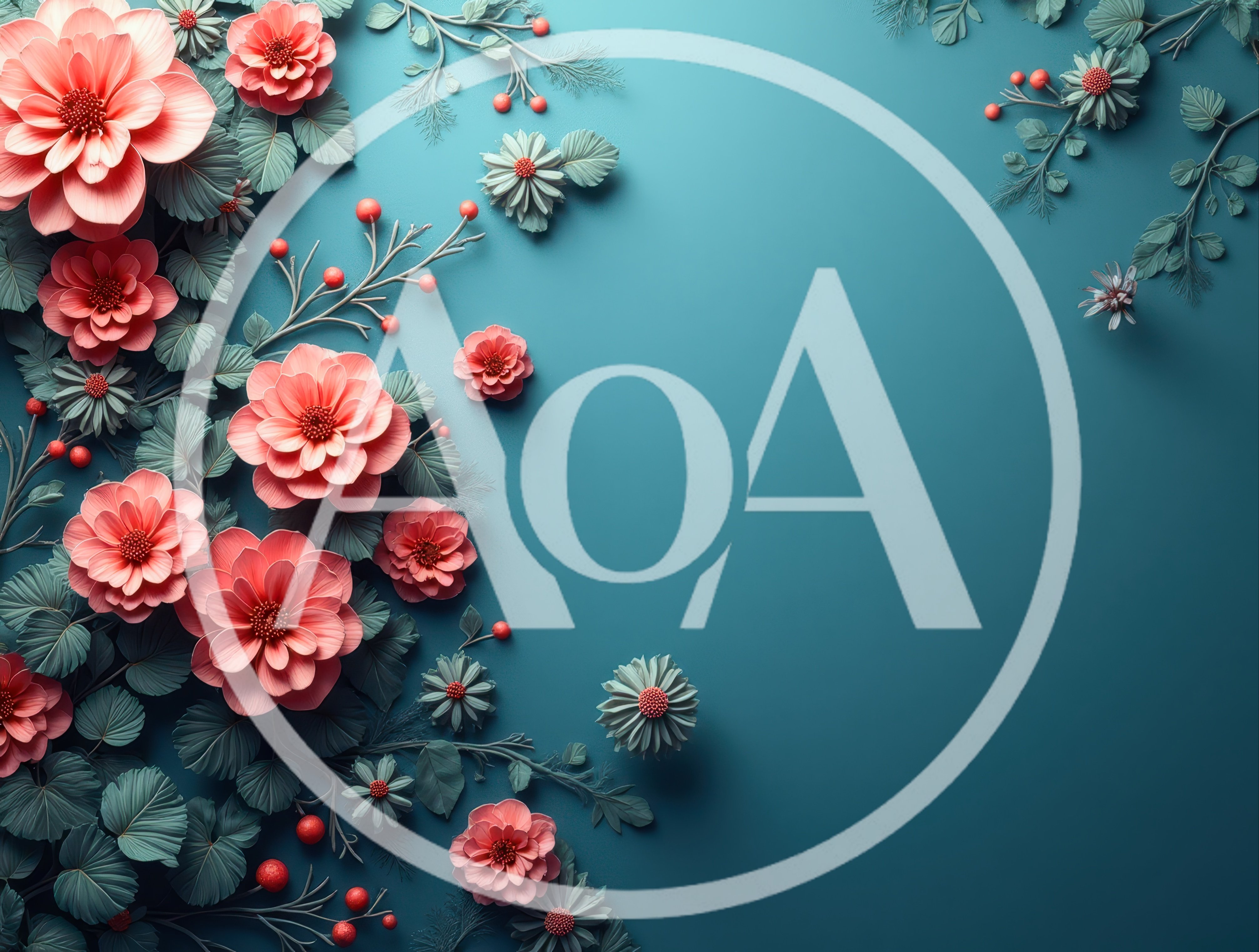 Floral Arrangement With Pink Dahlias On Teal Background