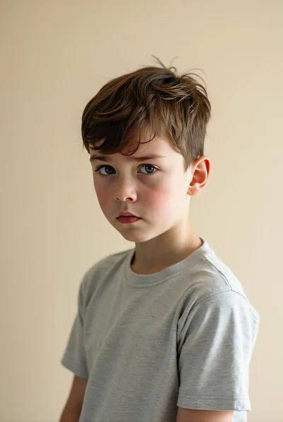 Portrait Of A Young Boy With A Serious Expression