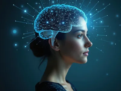 Digital Human Brain Concept With Neural Network Visualization