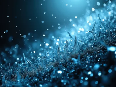 Macro Close Up Of Ice Crystals On Moss