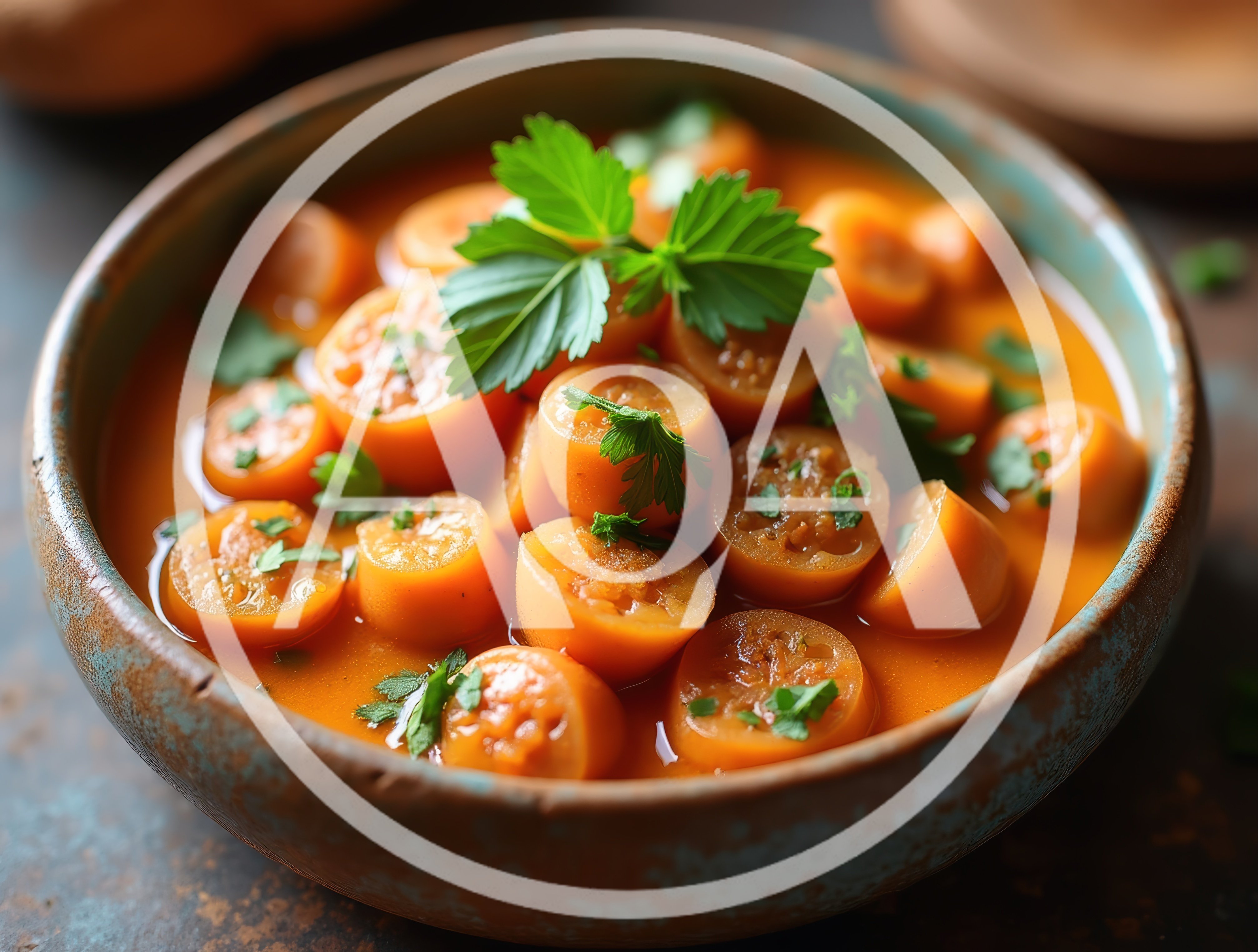 Bowl Of Sliced Carrot Soup With Fresh Parsley
