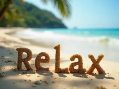 Relax Word Sculpted in Sand on Tropical Beach